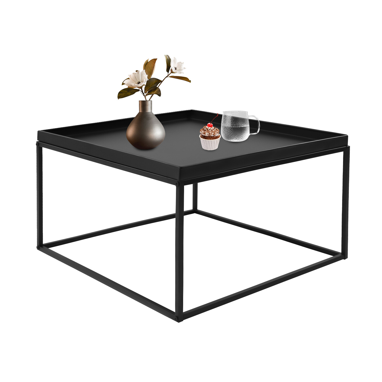 59cm Metal Square Coffee Table End Table/Side Table For Office Home Matt Black