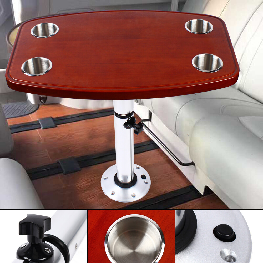 600*380mm Elm Table Top Rectangular+4 Cup Holders For Caravan Rv Marine Boat