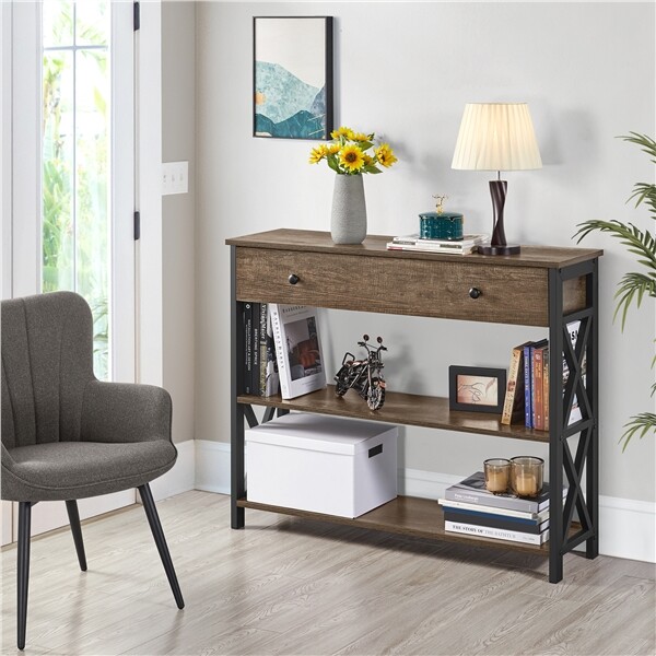 Console Table with 1 Drawer and 2 Open Storage Entryway Table for Living Room