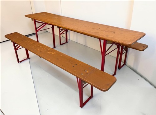 Vintage German Oktoberfest Beer Garden Table&Bench, Honey Brown Outdoor Set, H20