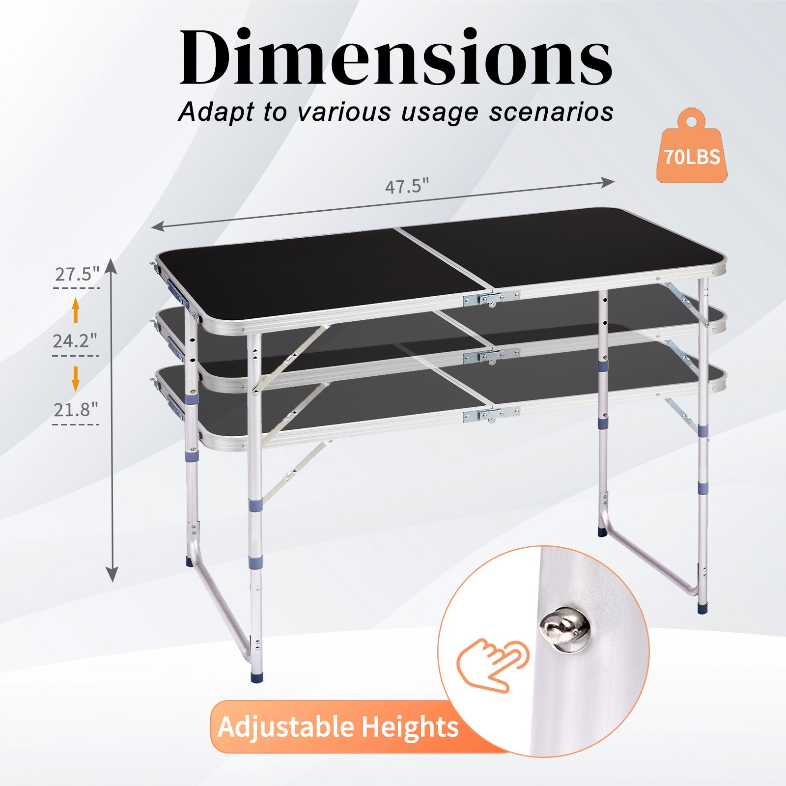 4FT Dining Portable Aluminum Folding Black Table Perfect for InOutdoor Parties