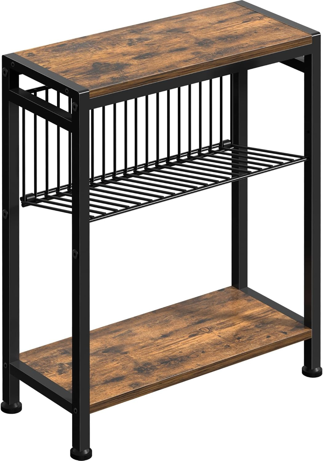Small Side Table for Small Space, 3-Tier Narrow End Table with Magazine Holder,S