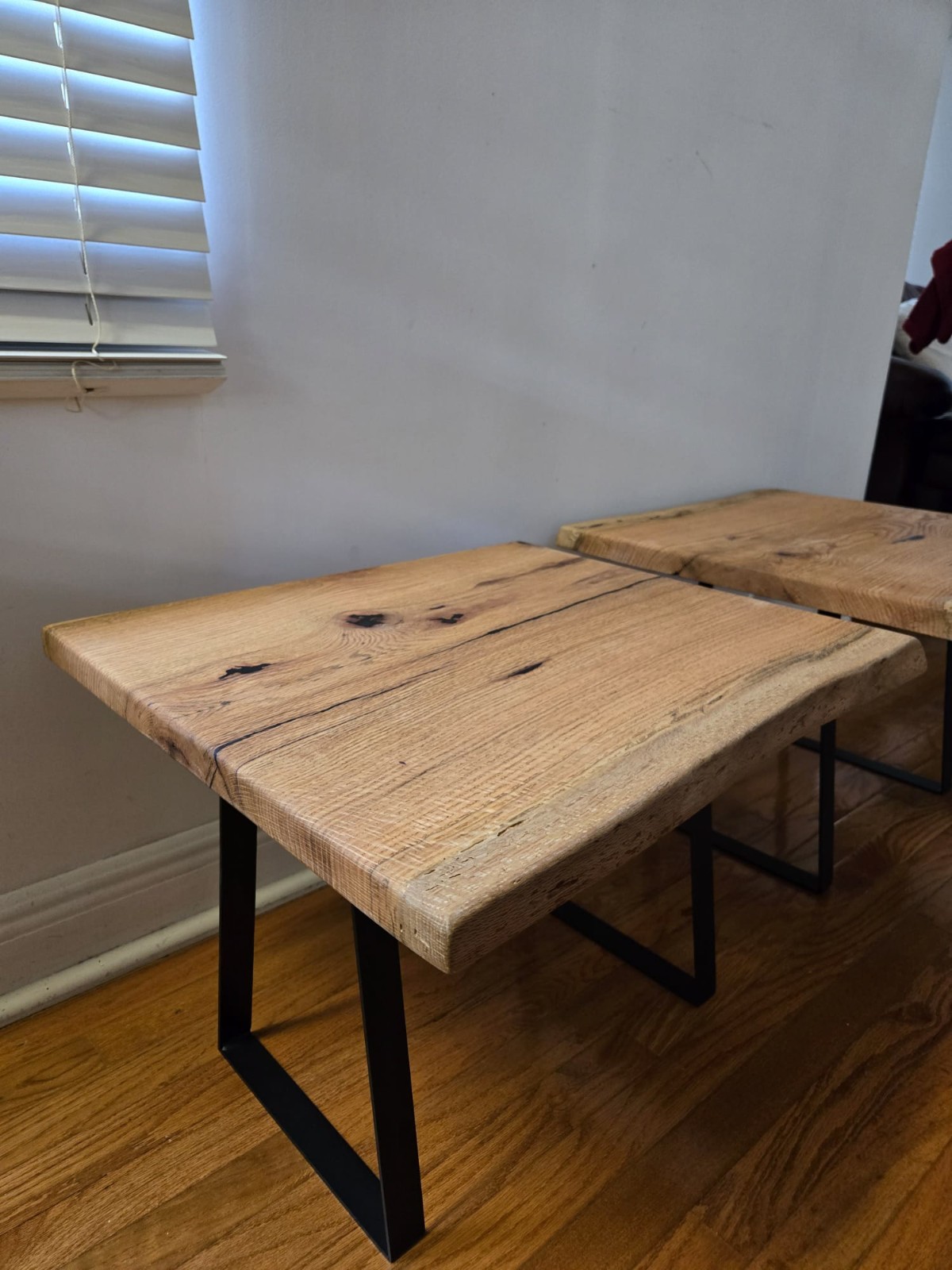 Set of 2 Live Edge White Oak Rectangular End Tables w/ Black Metal Legs 24x22x17