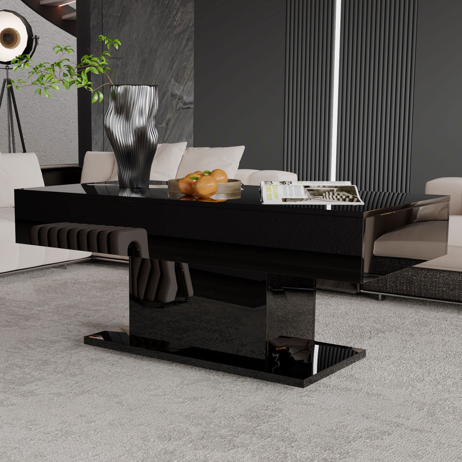 High Glossy Led Coffee Table Living Room Table Rectangular Center Table Black