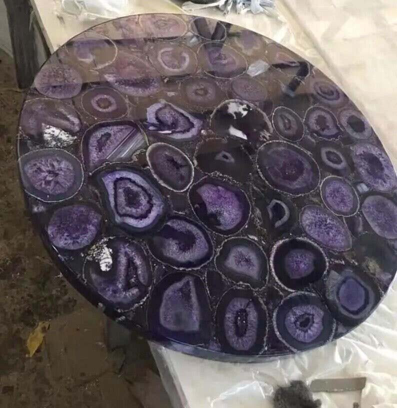 “18”x18″ Purple Agate Coffee Table Top – Geode Agate Center Table for Office