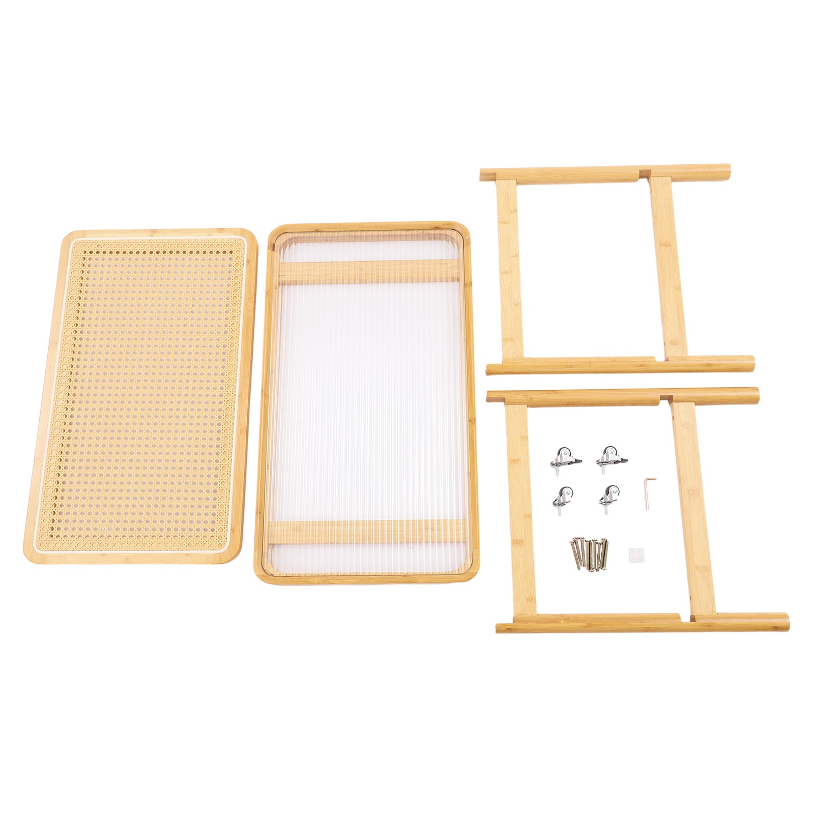 Side Table Nature Rattan Glass End Table 2-Tier with Storage Bamboo Table