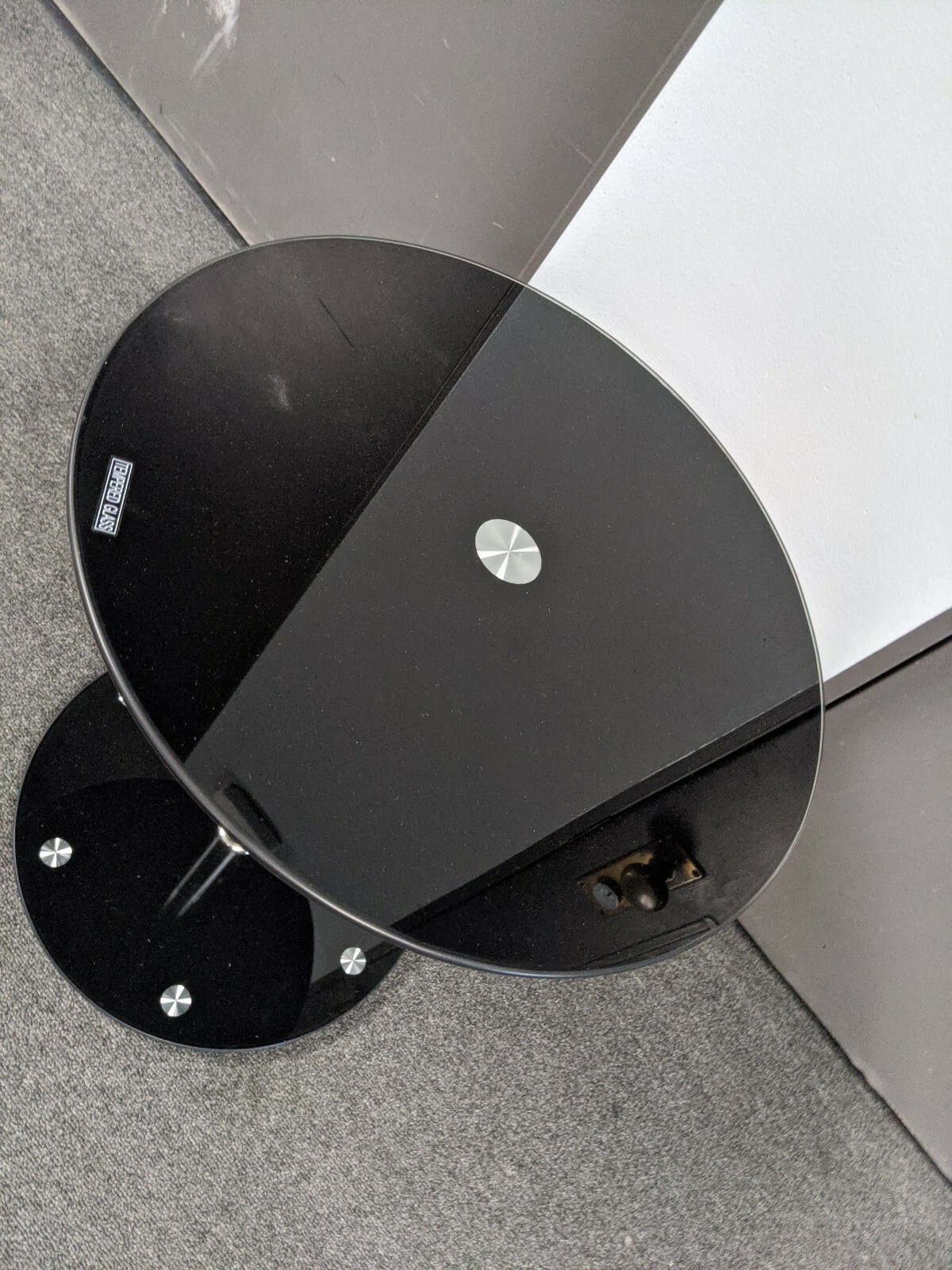 Mini Tempered Glass Side Table (Comes New In Box) 17″ Dia X 19.5″ Height BLACK