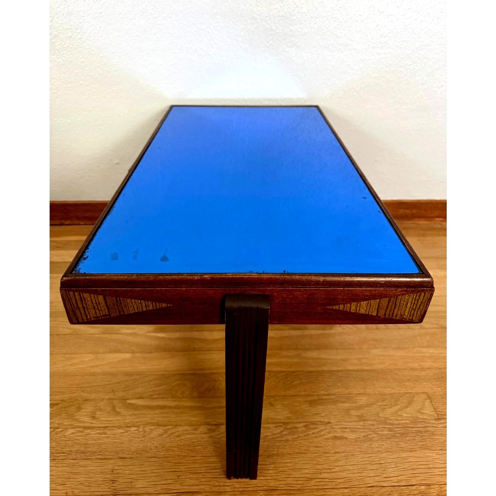 Art Deco Blue Mirror Coffee Table 1940s Hollywood Regency Cocktail Table