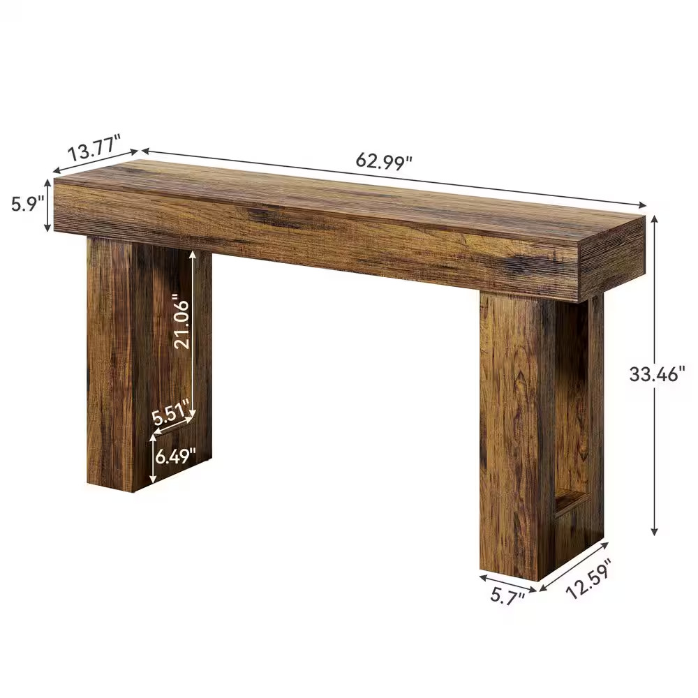 Turrella 62.99 In. Rustic Brown Console Tables, Rectangle Wooden Console Table w