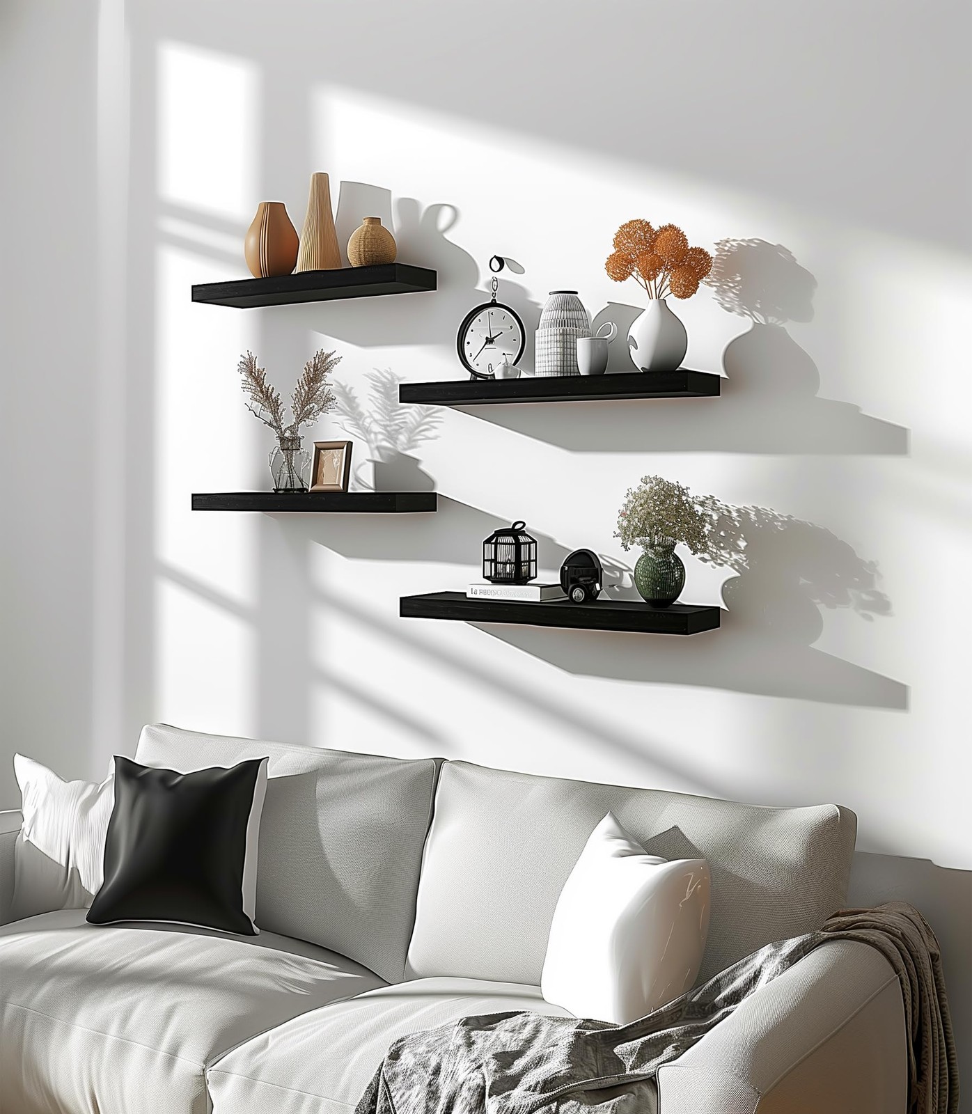 PHPH Wood Floating Shelves for Wall, Wooden Wall 17in, Black