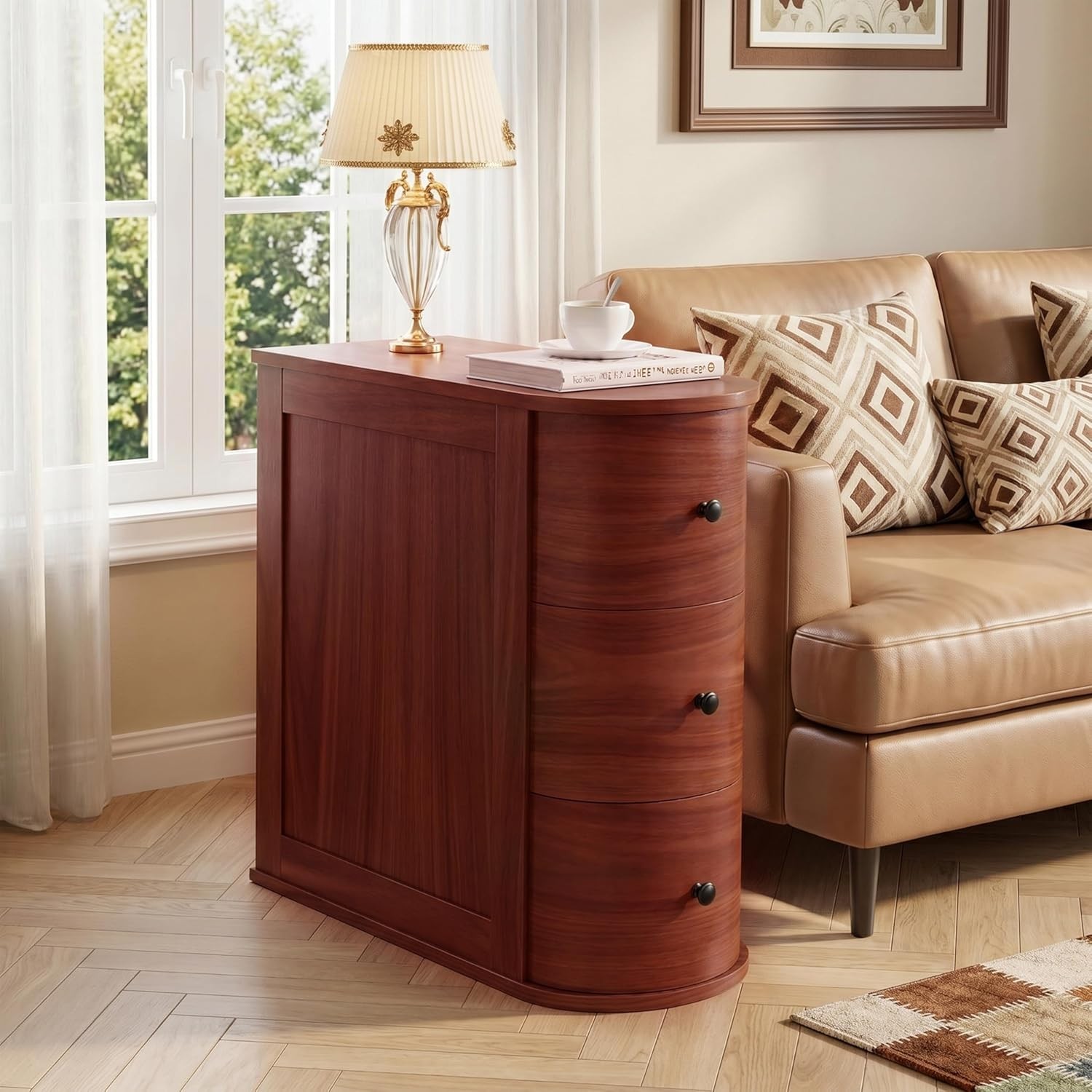Narrow End Table with 3 Drawers, Vintage Solid Wood Side Table with Storage, …
