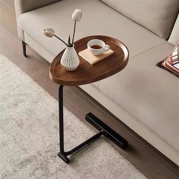 C Shaped End Table Small Side Table Narrow for Sofa Couch and Bed Bedroom Brown