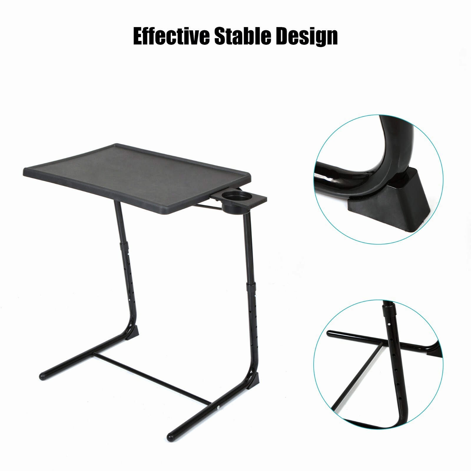 Portable Height Adjustable Laptop Table TV Tray Desk Overbed Stand w/Cup Holder