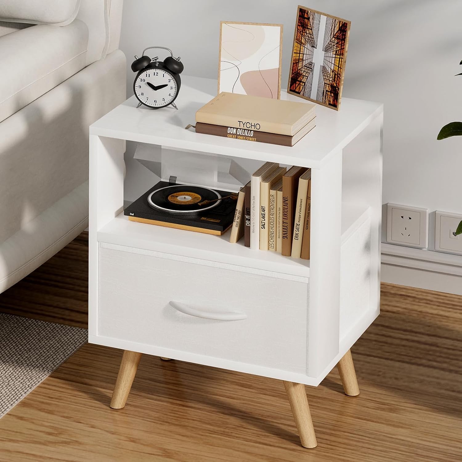 Aenuert Night Stand, White Kids Nightstand with Drawer, Nursery Side Table wi…