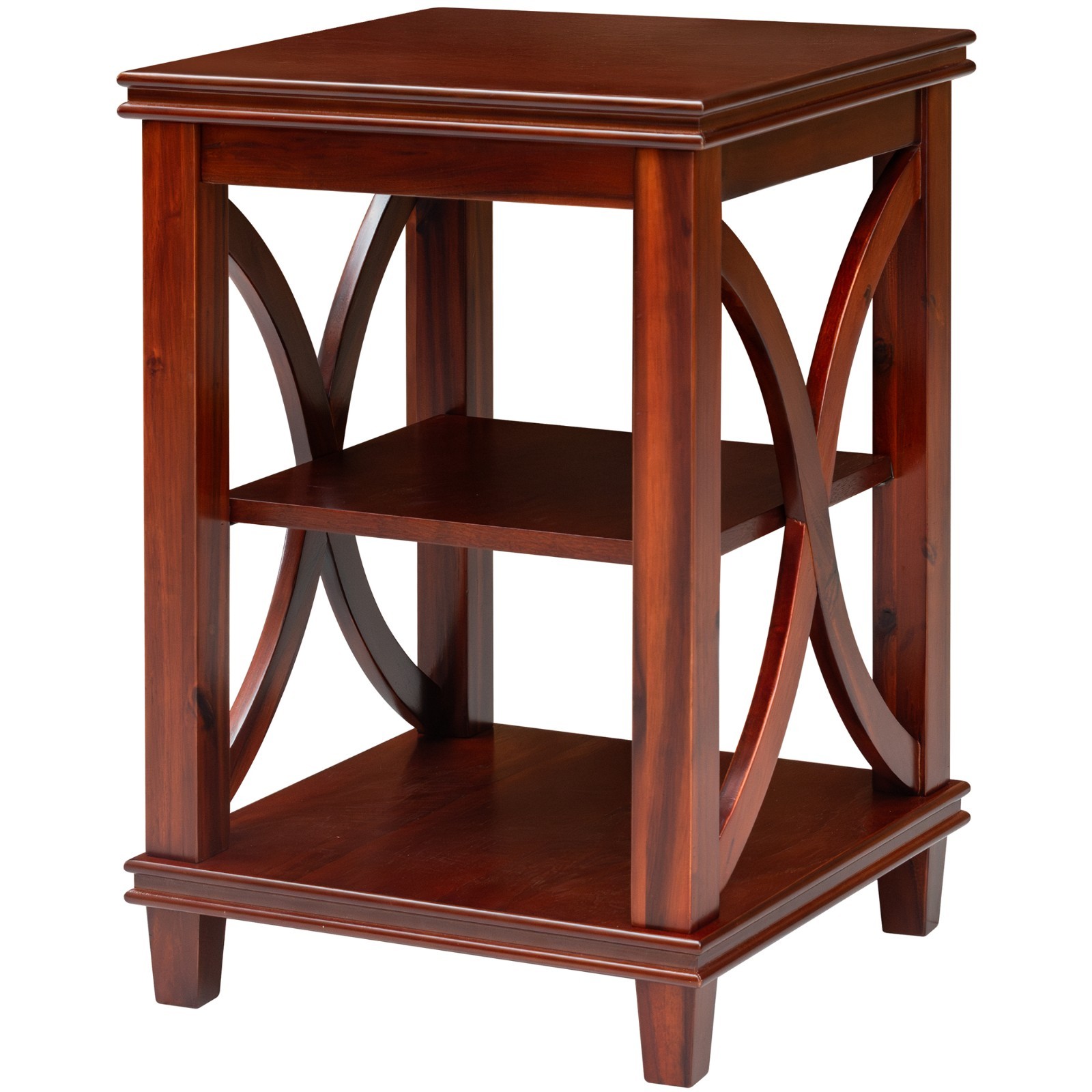 eHemco Solid Wood Square End Table with X-Design and Shelves,Cherry(Collectible)