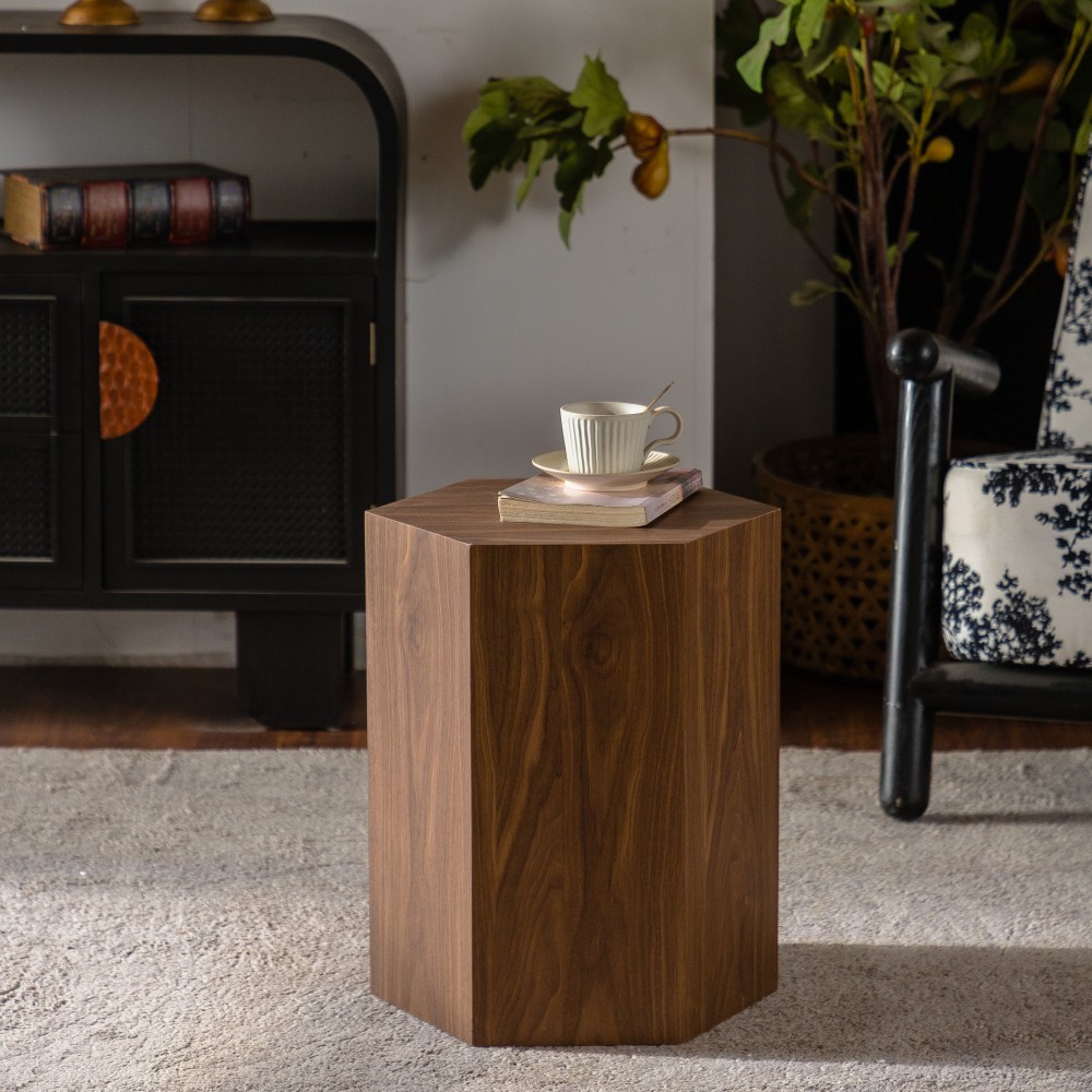 Hexagon MDF Coffee Table – Nature Wood Grain Sticker Side Table