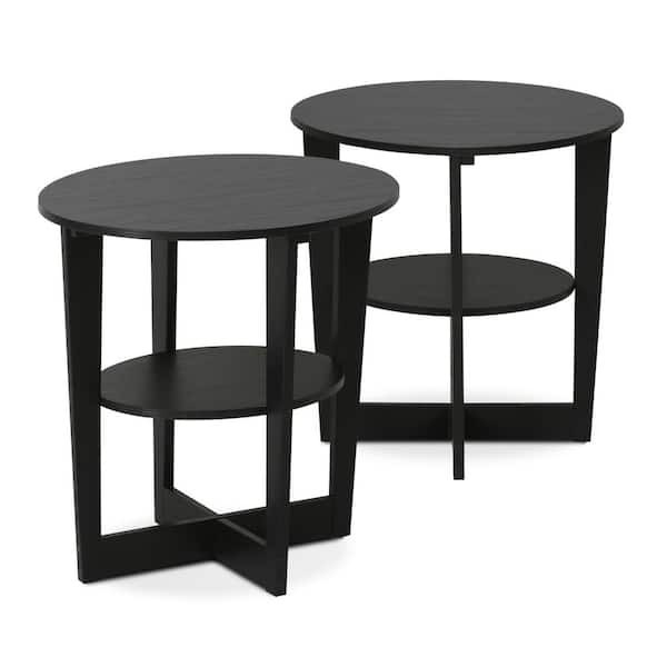Furinno End Table 19.5 in. Height Walnut Wood Oval Shape Open Shelf (Set of 2)