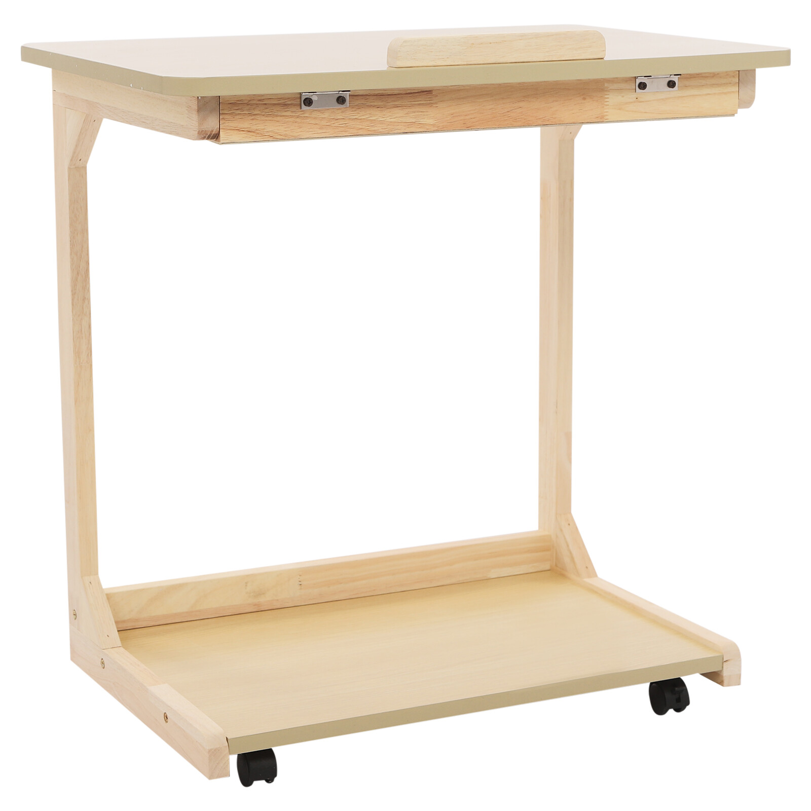 2 Tiers 23.62*15.75*24.8in MDF& Solid Wood C Shaped End Table With 4 Wheels