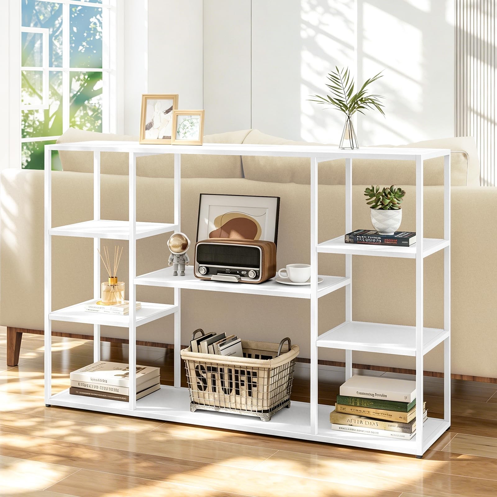 47 Inch Metal Console Table, White, 47.24×11.81×31.5in