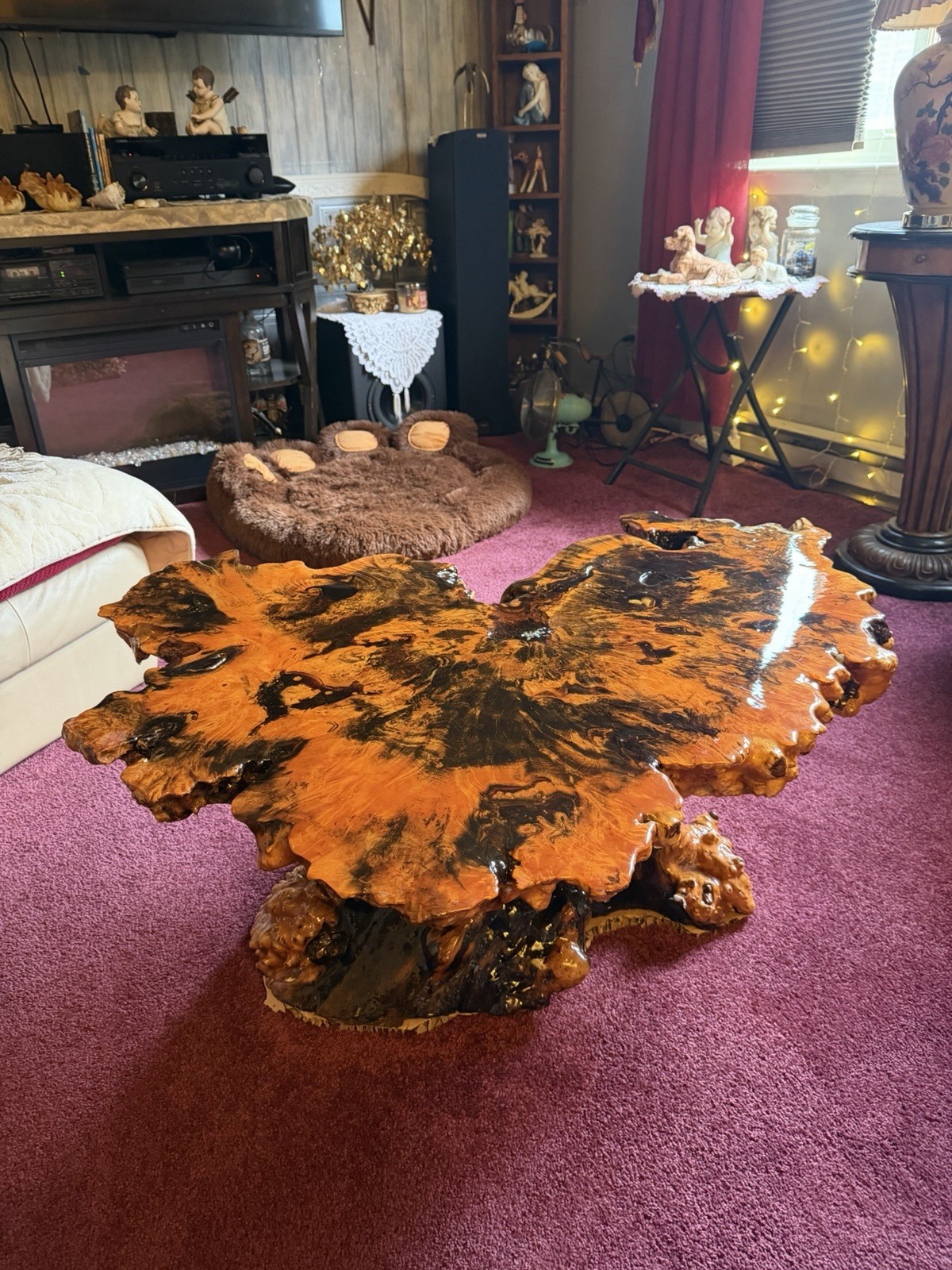 Live Edge Freeform Redwood & Resin Coffee Table 43x36x41 Glossy Brown/Black