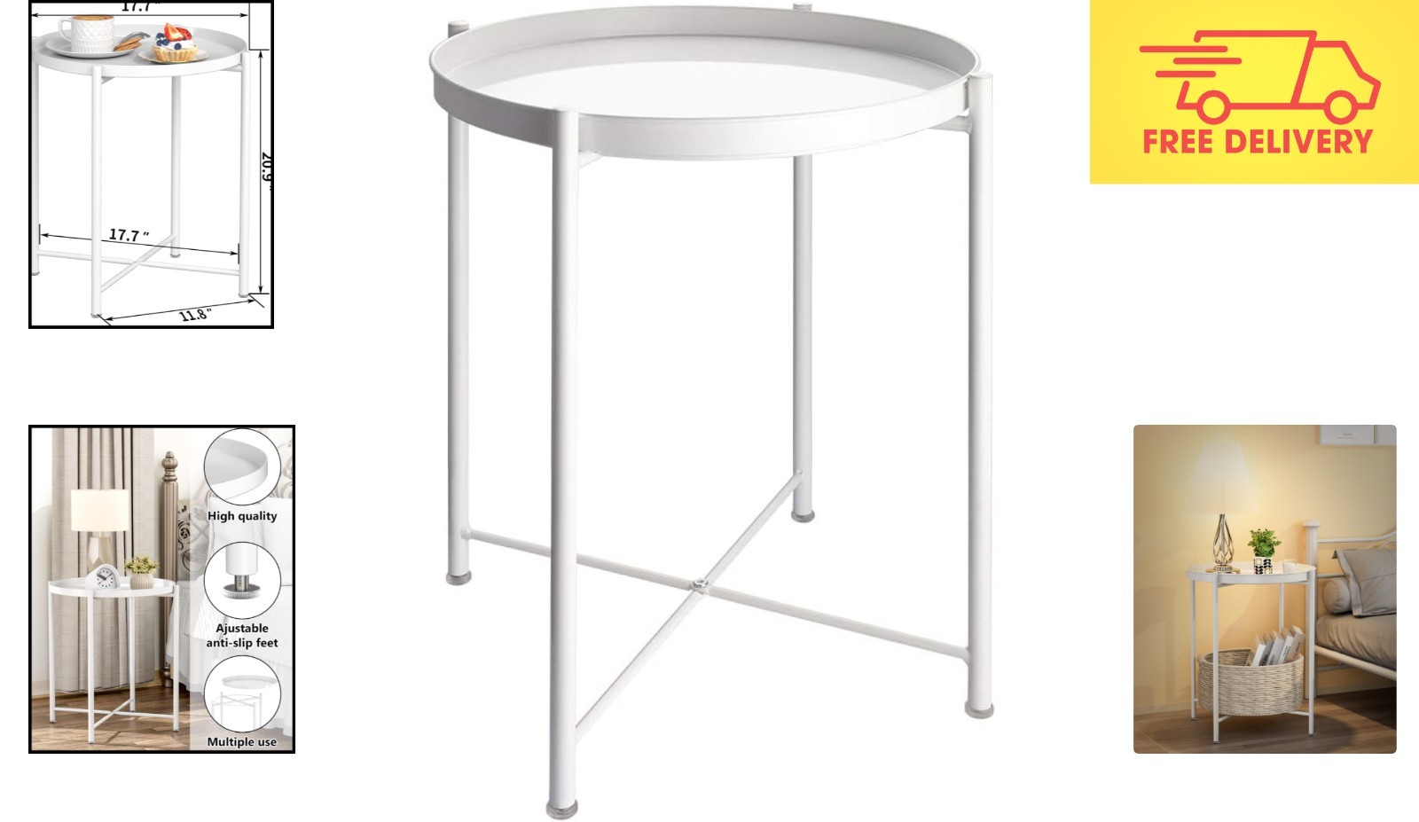 Versatile Folding Metal End Table with Removable Tray – Perfect for Any Room