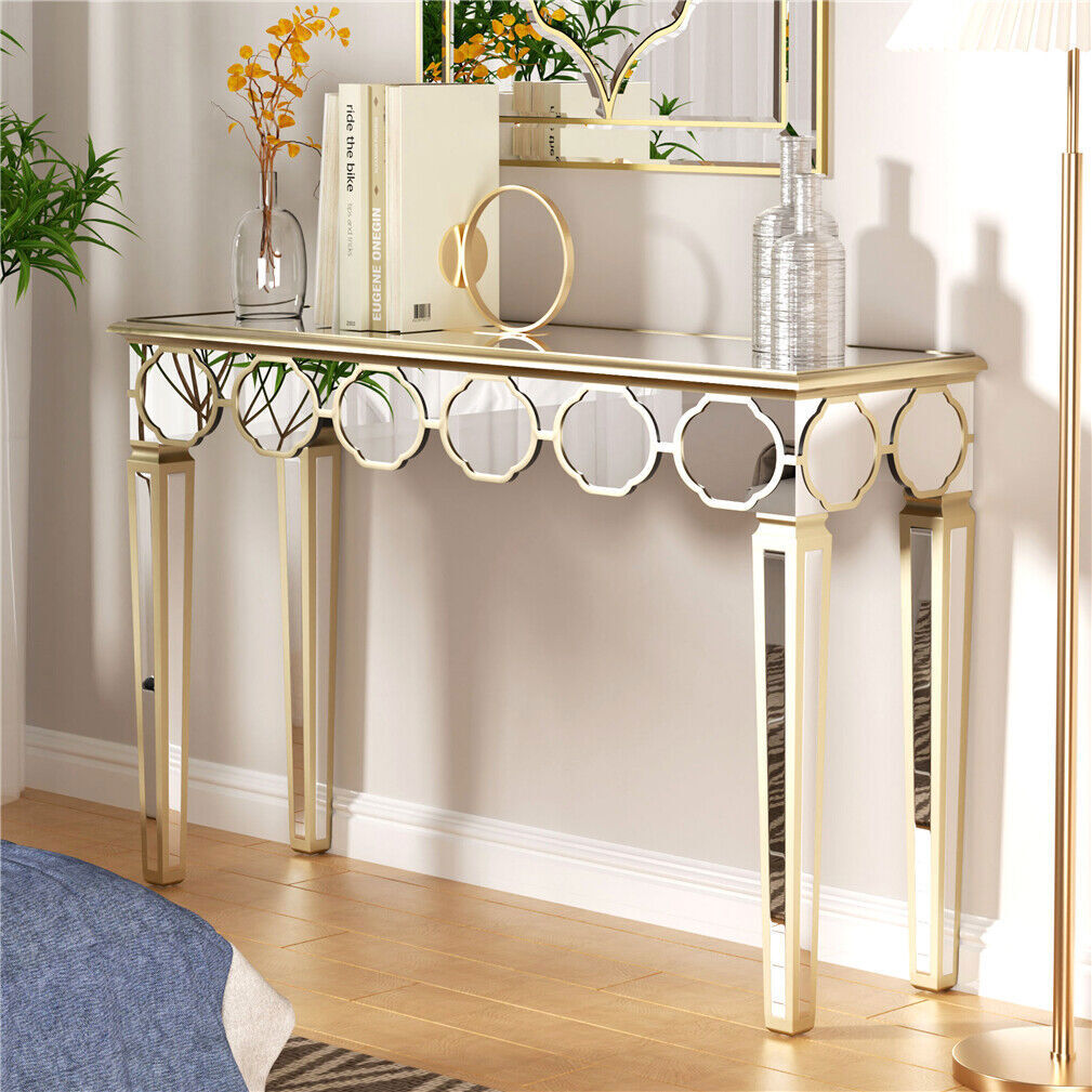 Highly Glossy Mirrored Console Table 47.2″ Long Silver Glam Entryway Sofa Tables