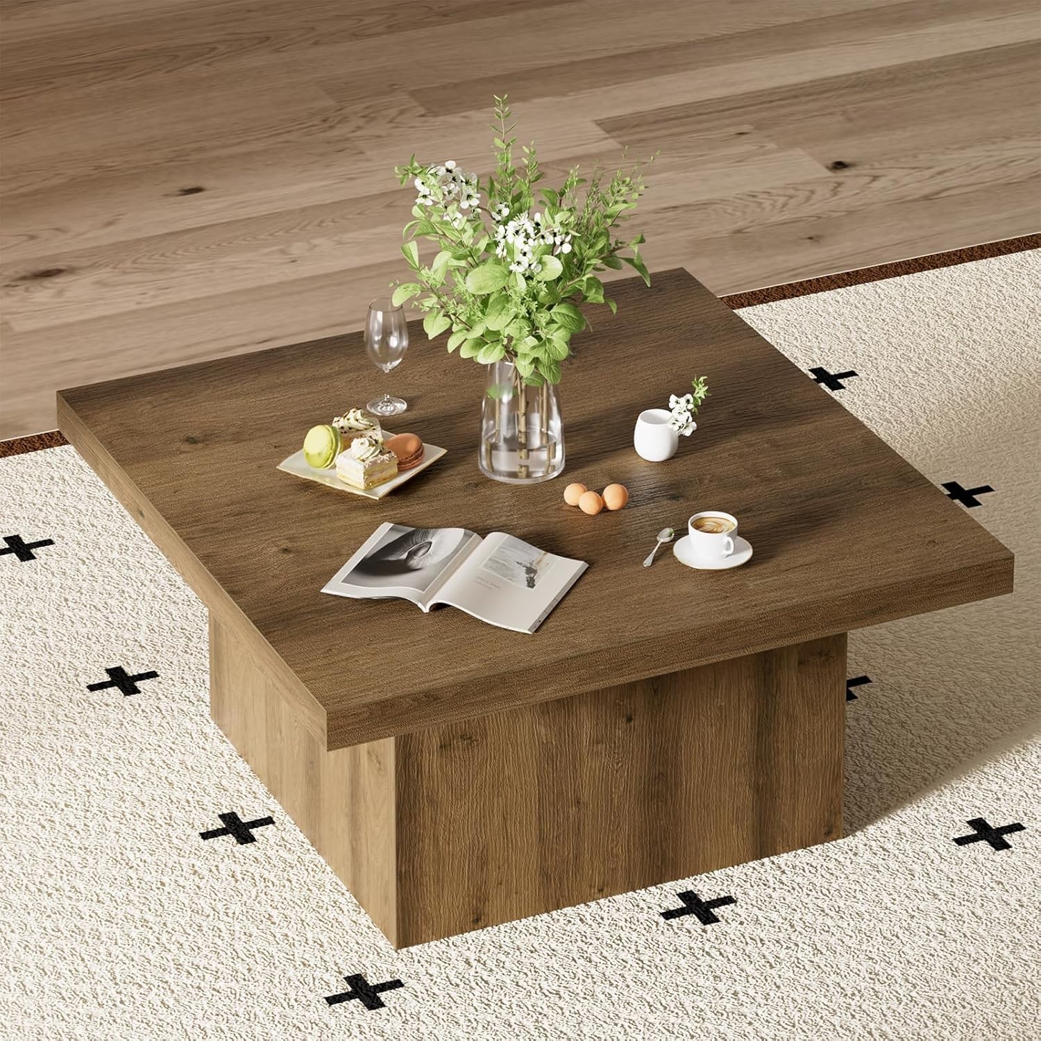 MILEFA Square Coffee Table,Wooden Living Room Table,Center Table with a Large…