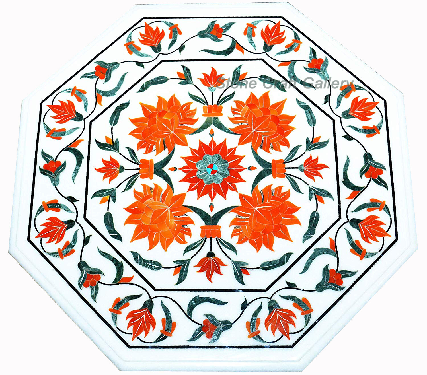 15″ Marble Table Top Inlay Semi Precious stones Floral work Home Decor