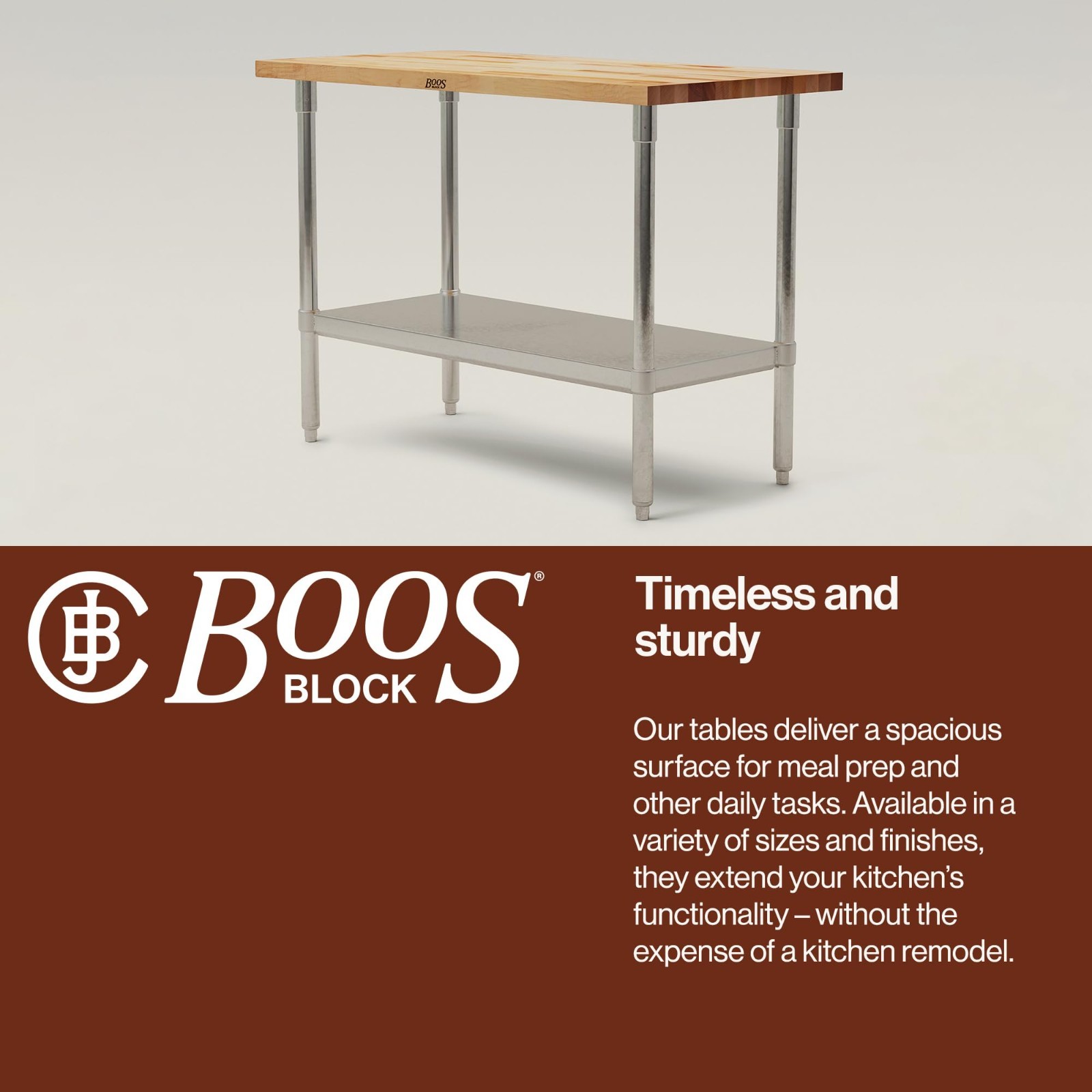 Maple Wood Work Table 48″x24″ – 1.5″ Thick Kitchen Station, Steel Base & Adjusta