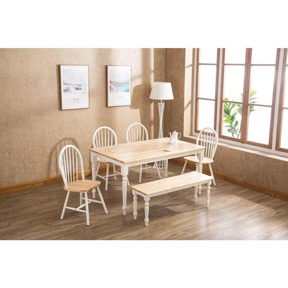 Windsor Farmhouse Cream/Natural 4-Legs Wood 60In. W Dining Table-Seats 6