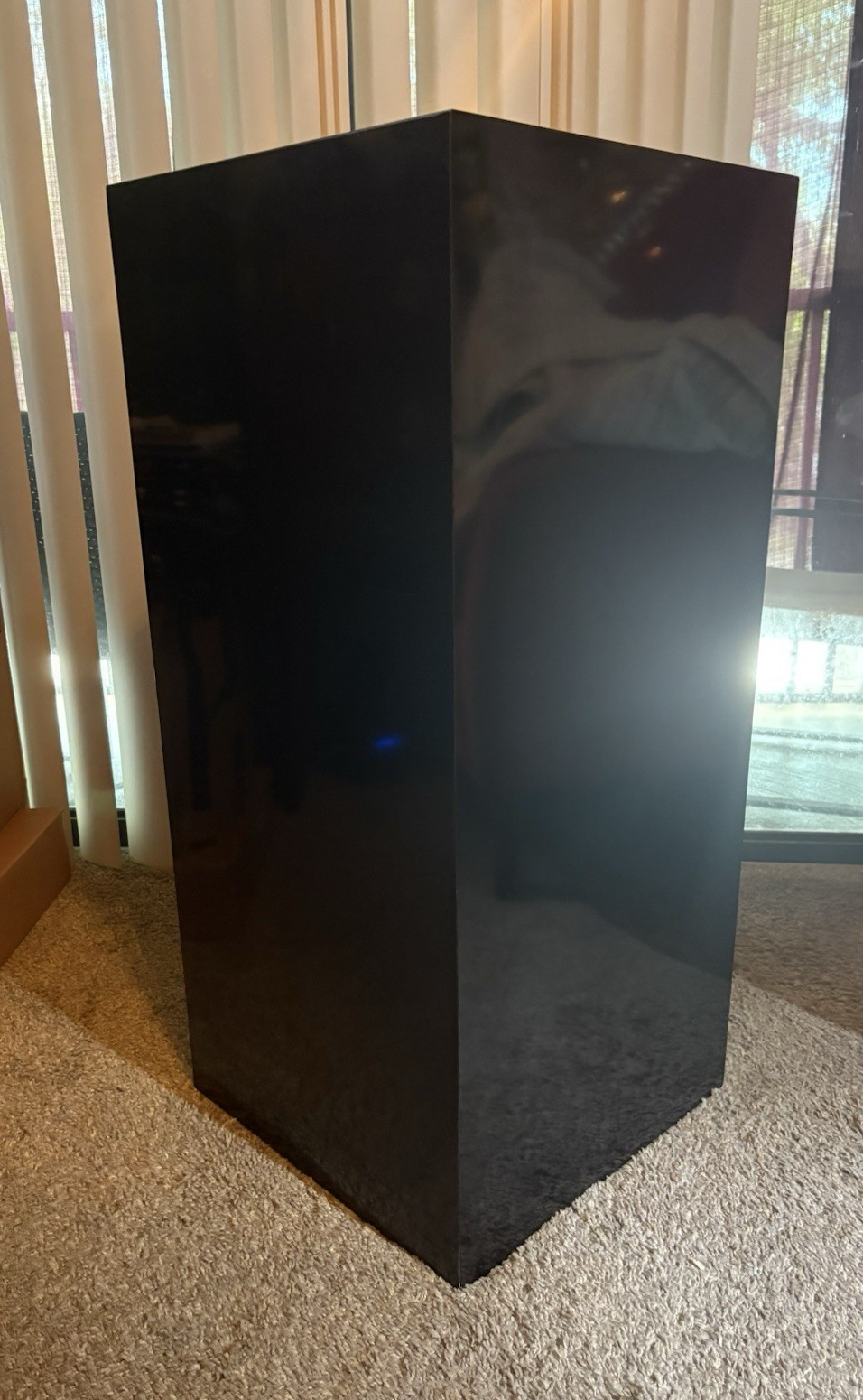 Art Deco Black Triangular Pedestal Stand Wood/Laminate Top 34x22x15 in