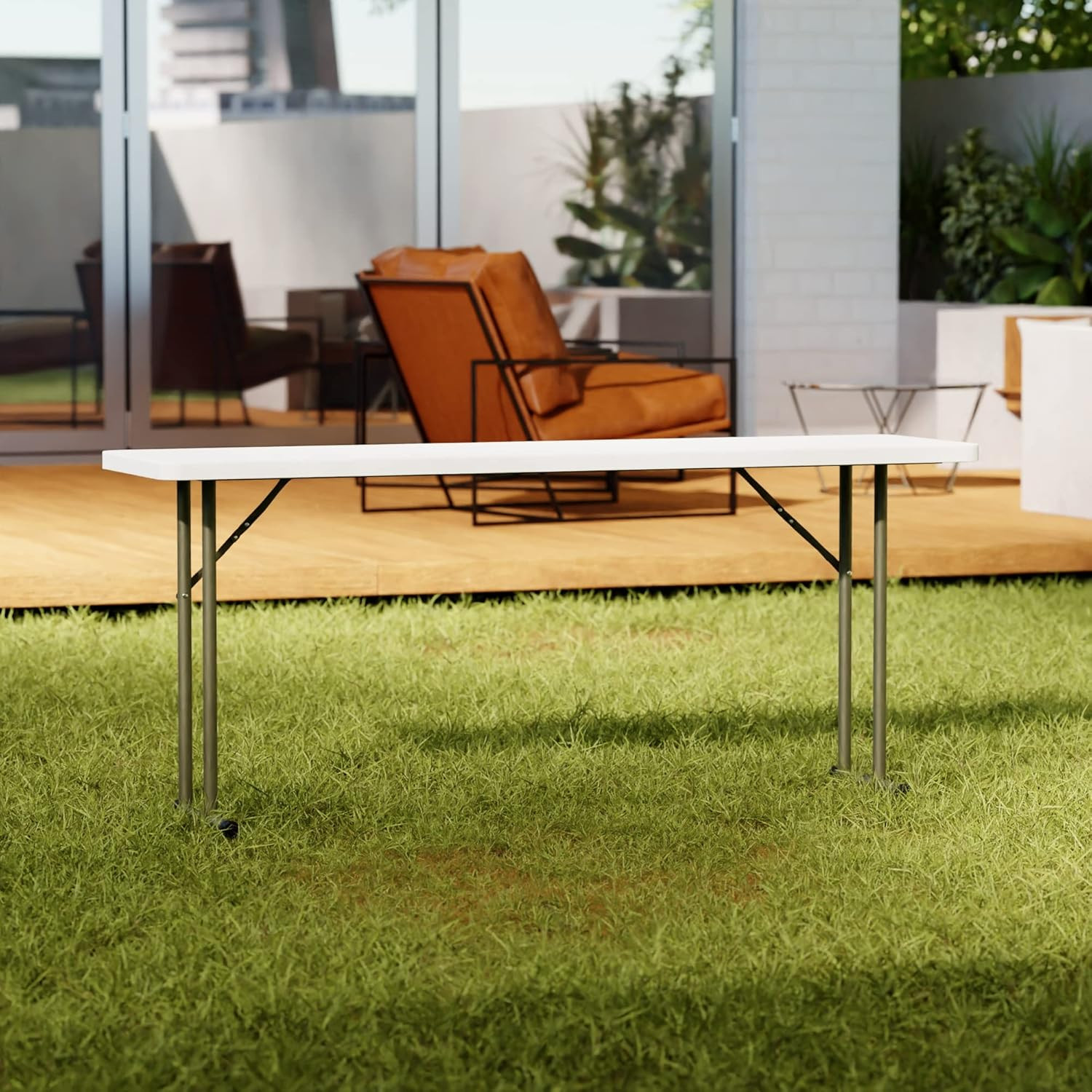 18″ X 72″ Granite White Heavy-Duty Blow Molded Plastic Folding Table