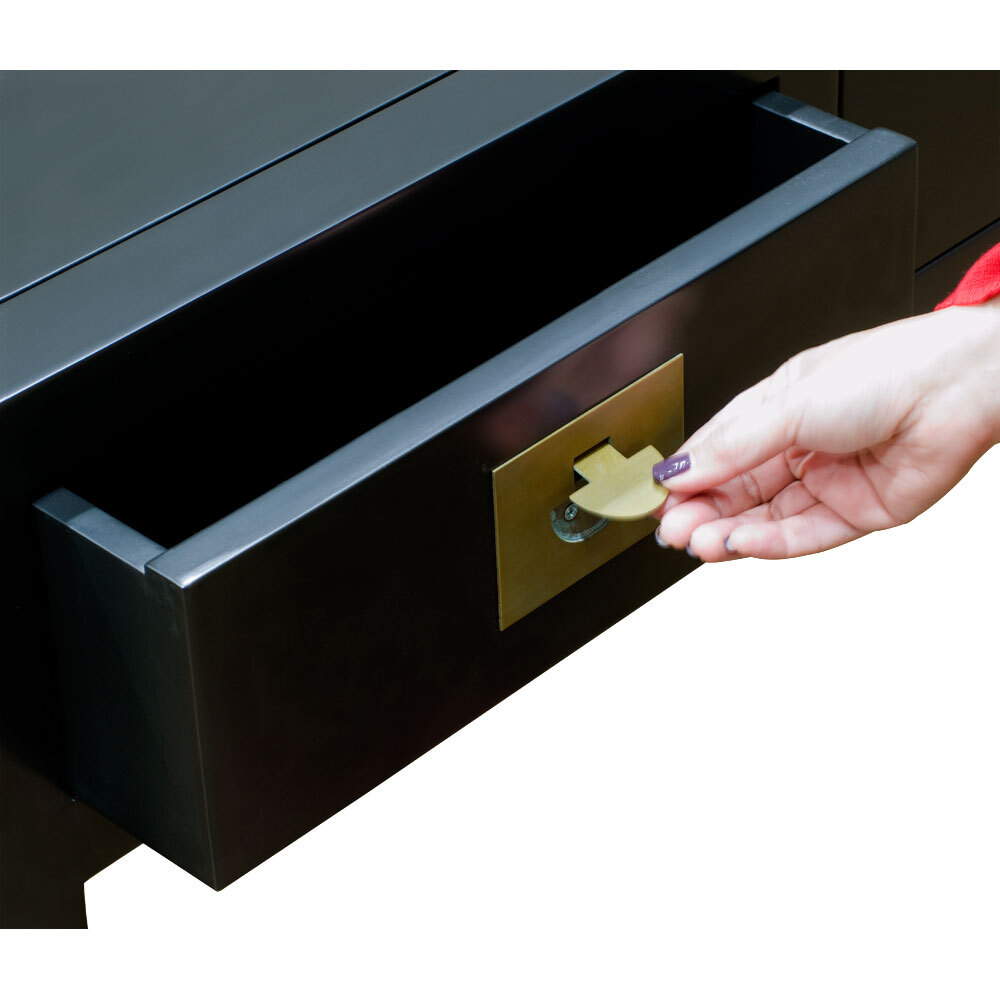 US Seller – Matte Black Elmwood Chinese Ming Console Table with 3 Drawers