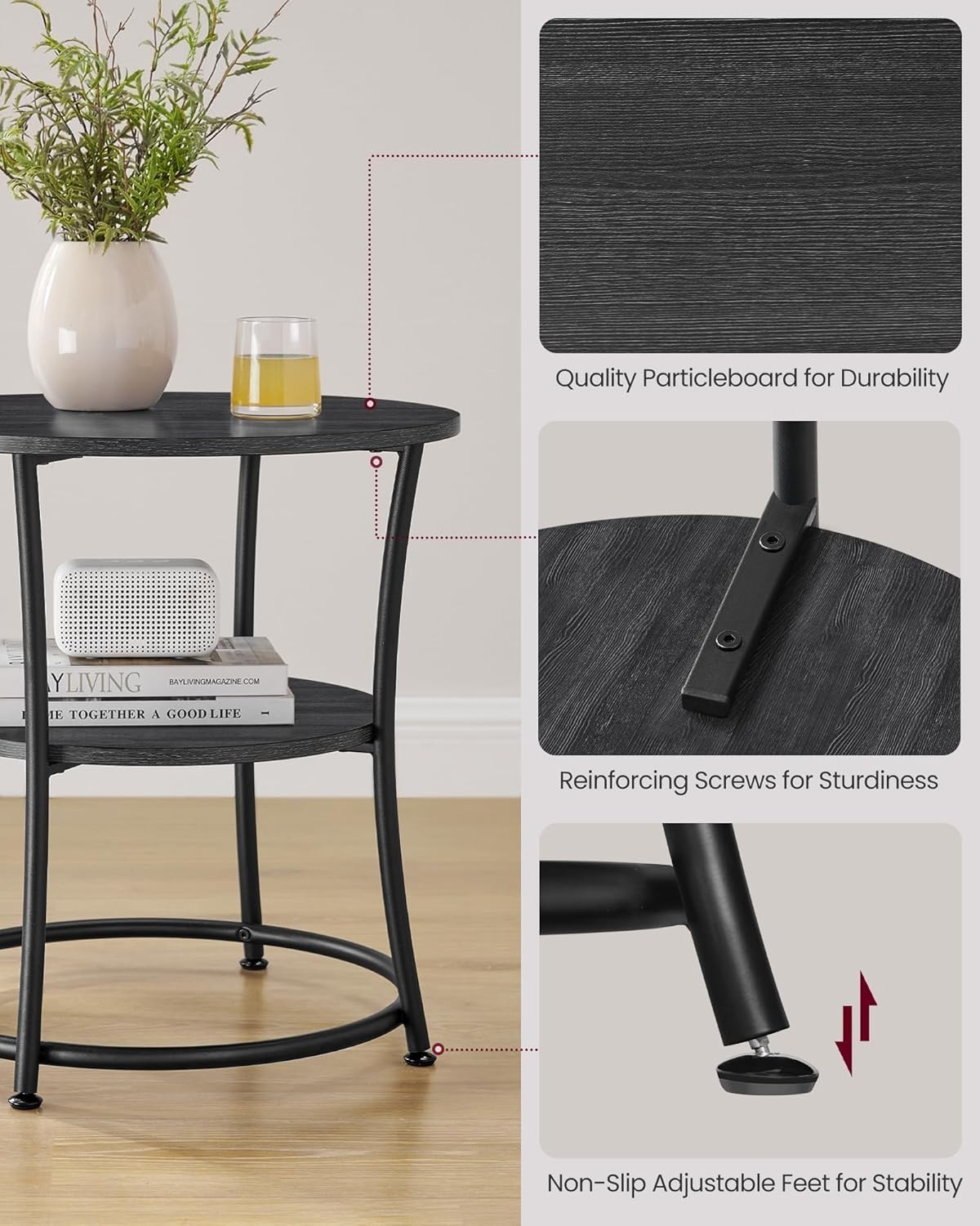 Modern 21.7-Inch Round Side Table – Quick Assembly & Stylish Design for Any Room
