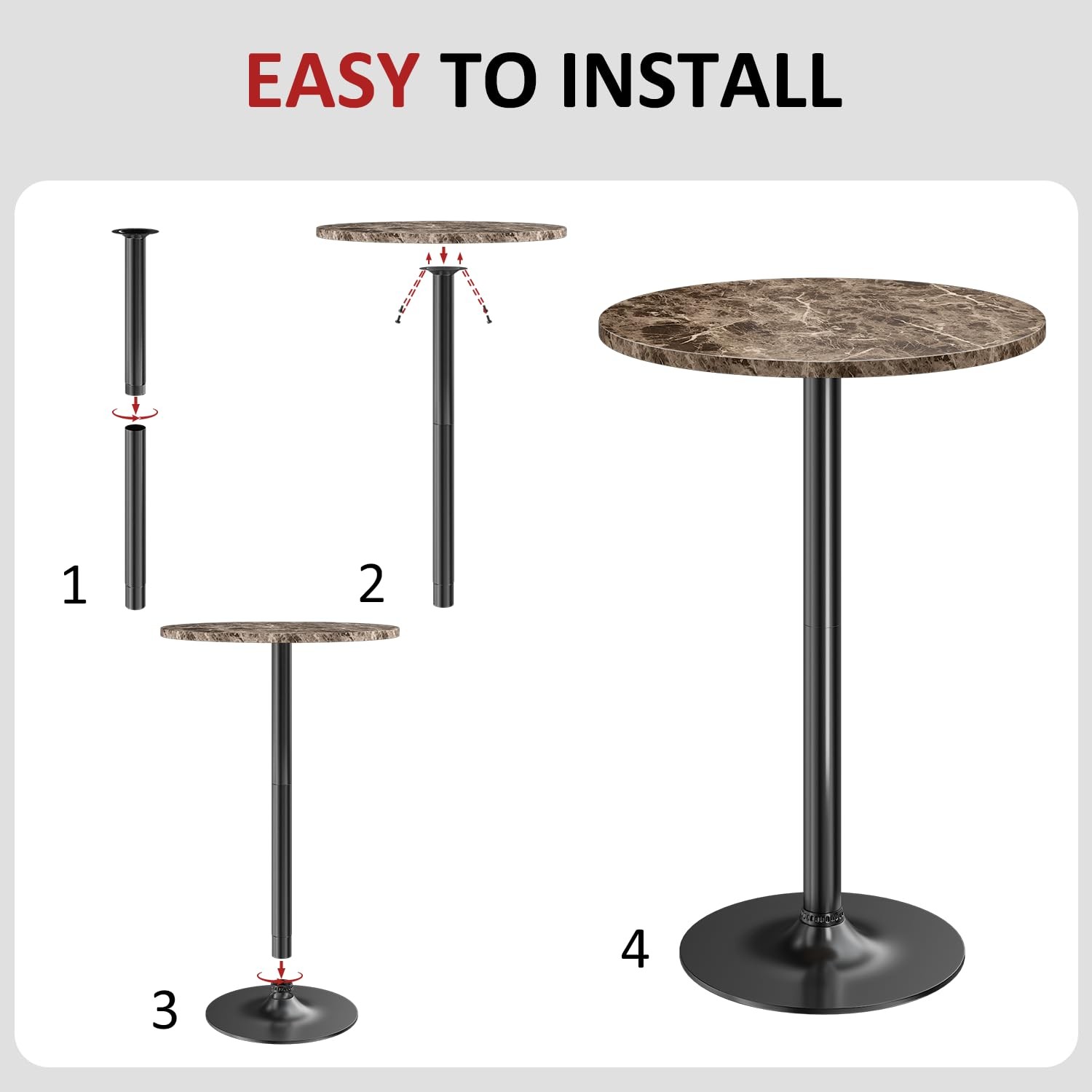 Bistro Pub Table Round Bar Height Faux Marble 40.6 Inch Metal Base MDF Top