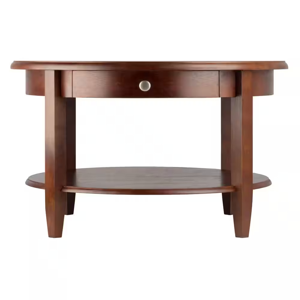 Concord 30 In. Walnut Medium round Wood Coffee Table with Drawers