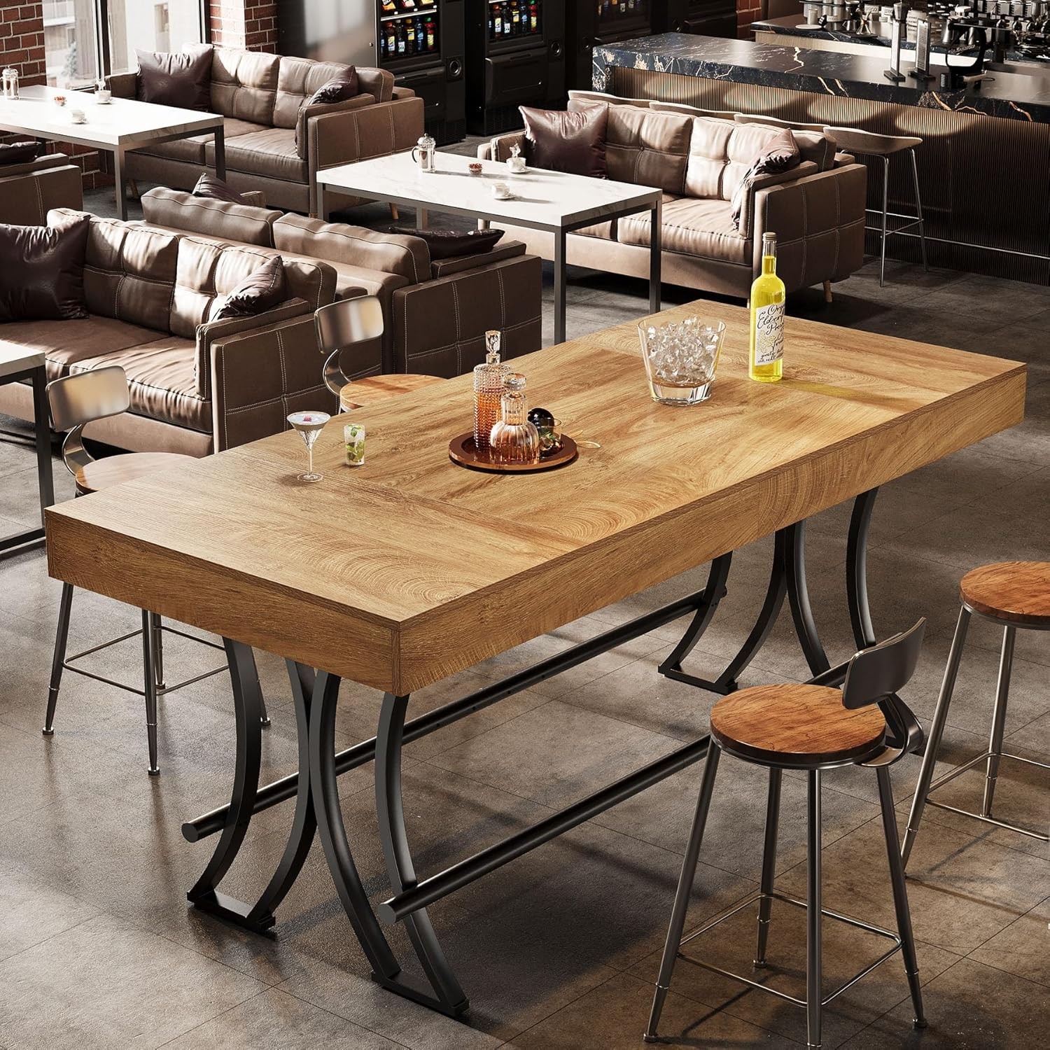 63″ Counter Height Dining Table with Footrest, Rectangular Kitchen Bar Pub Table