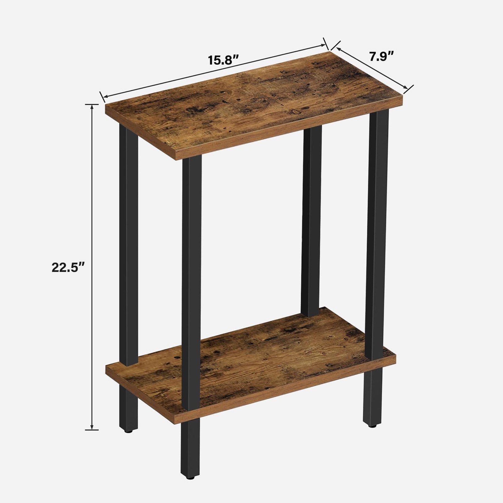 TUTOTAK Small Side Table, Narrow End 2-Tier（7.9″D x 15.8″W x 22.5″H）, Brown