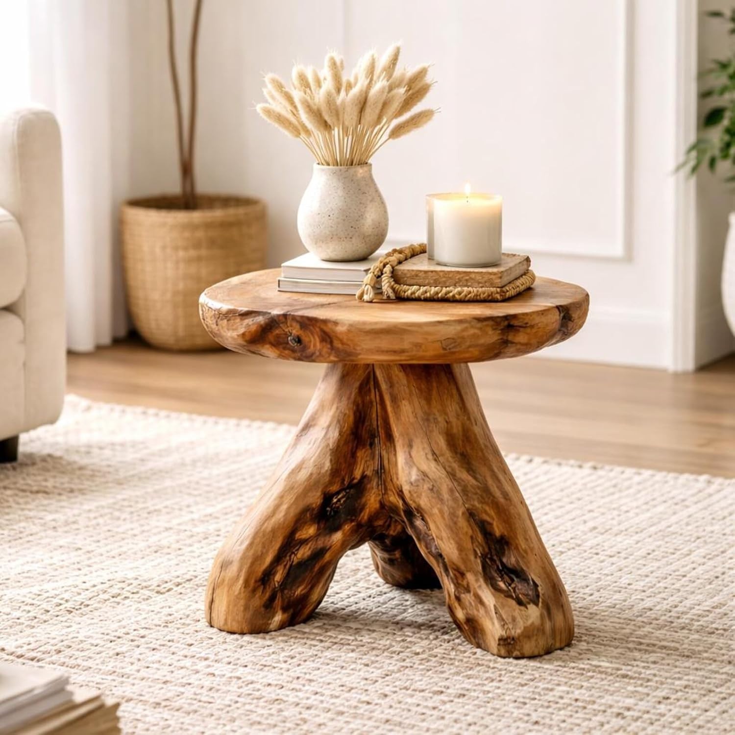 Natural Cedar Stump Stool 14″ End Table Live Edge Side Table Plant Stand Small