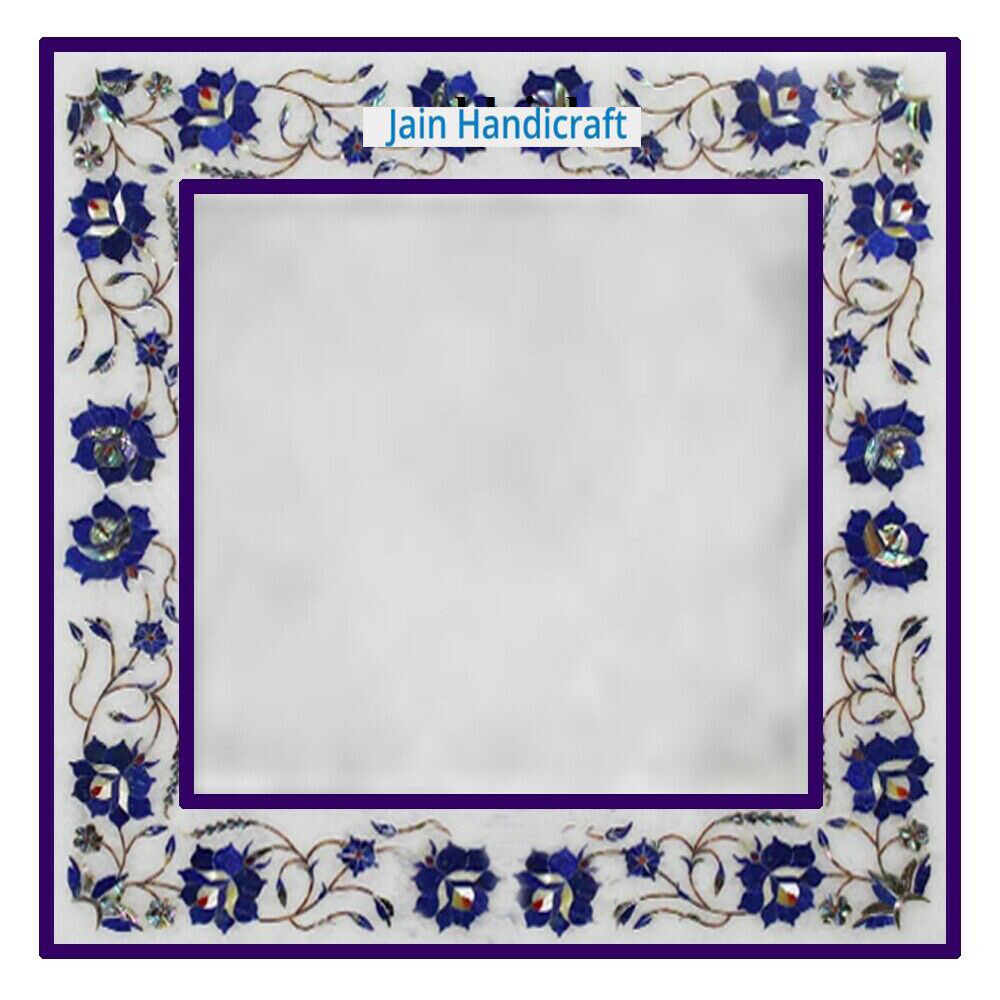18″ White Marble Table Top Coffee Center Inlay Lapis Mosaic Home Decor Qk1