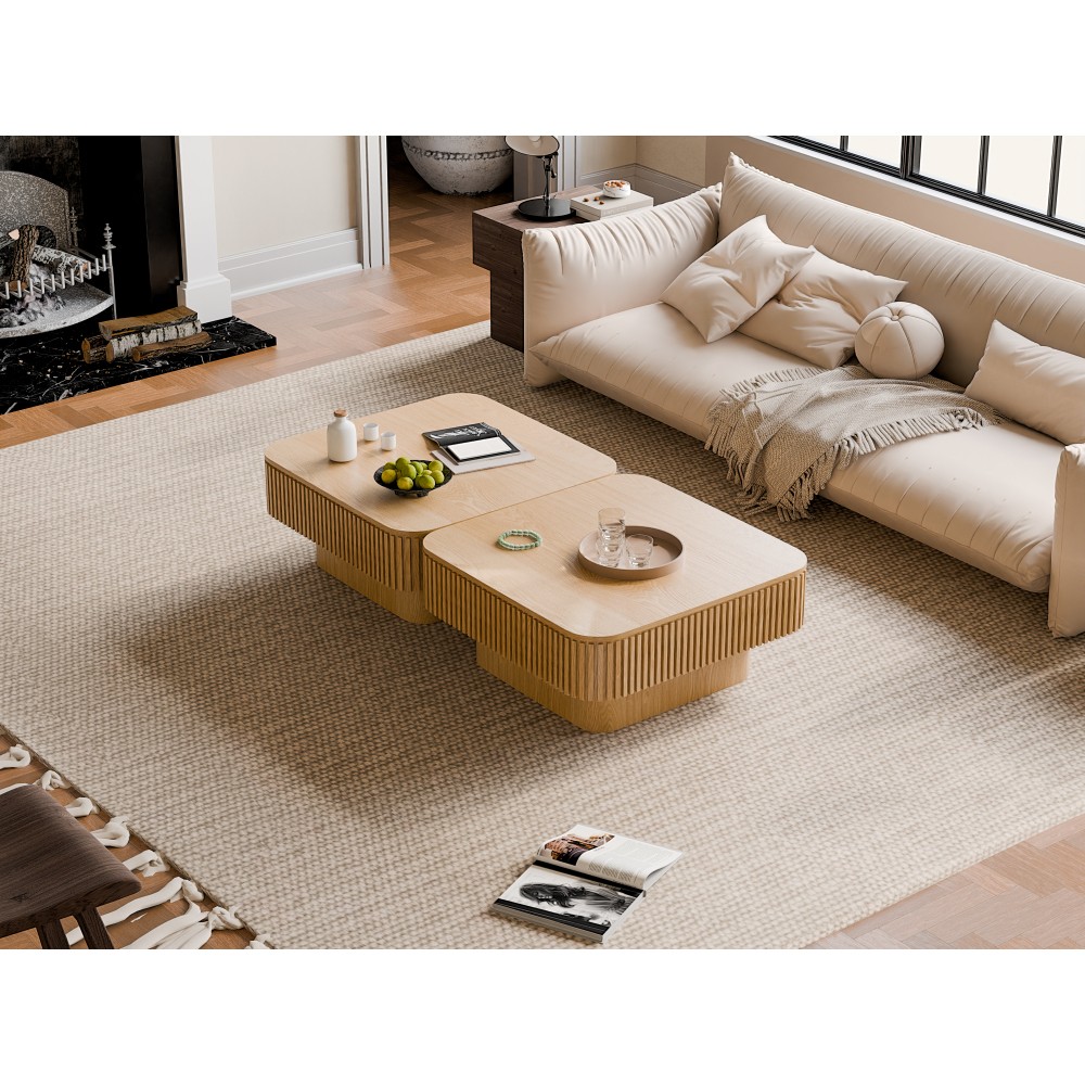 31.5” Square Coffee Table with Storage Solid Wood Veneered, Natural Wood