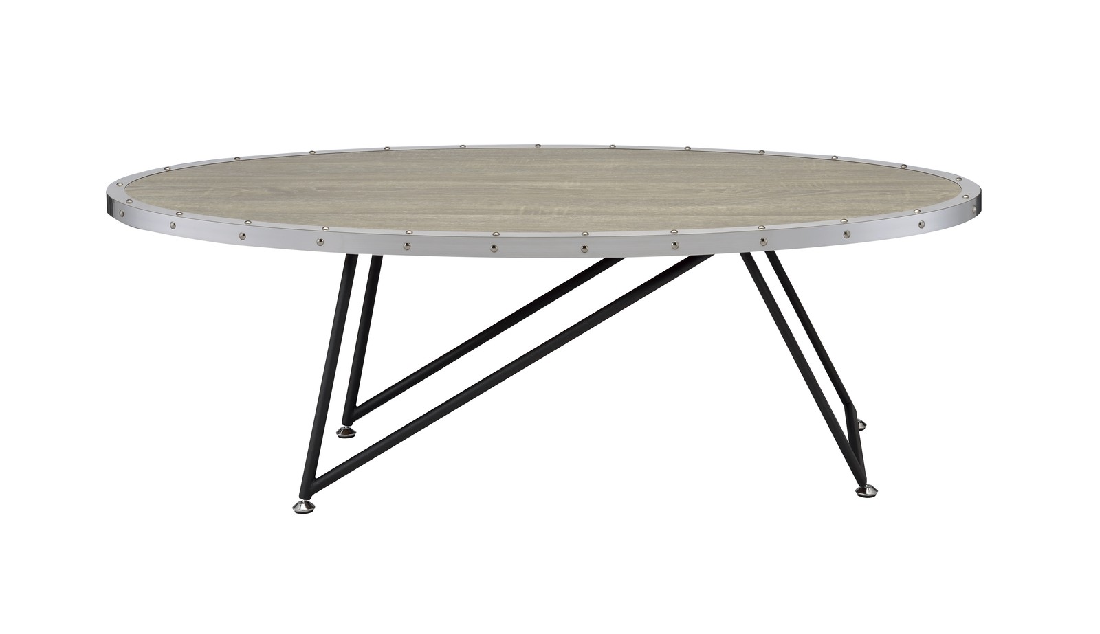 Weathered Gray Oak & Metal Oval Coffee Table 46″L x 23″W