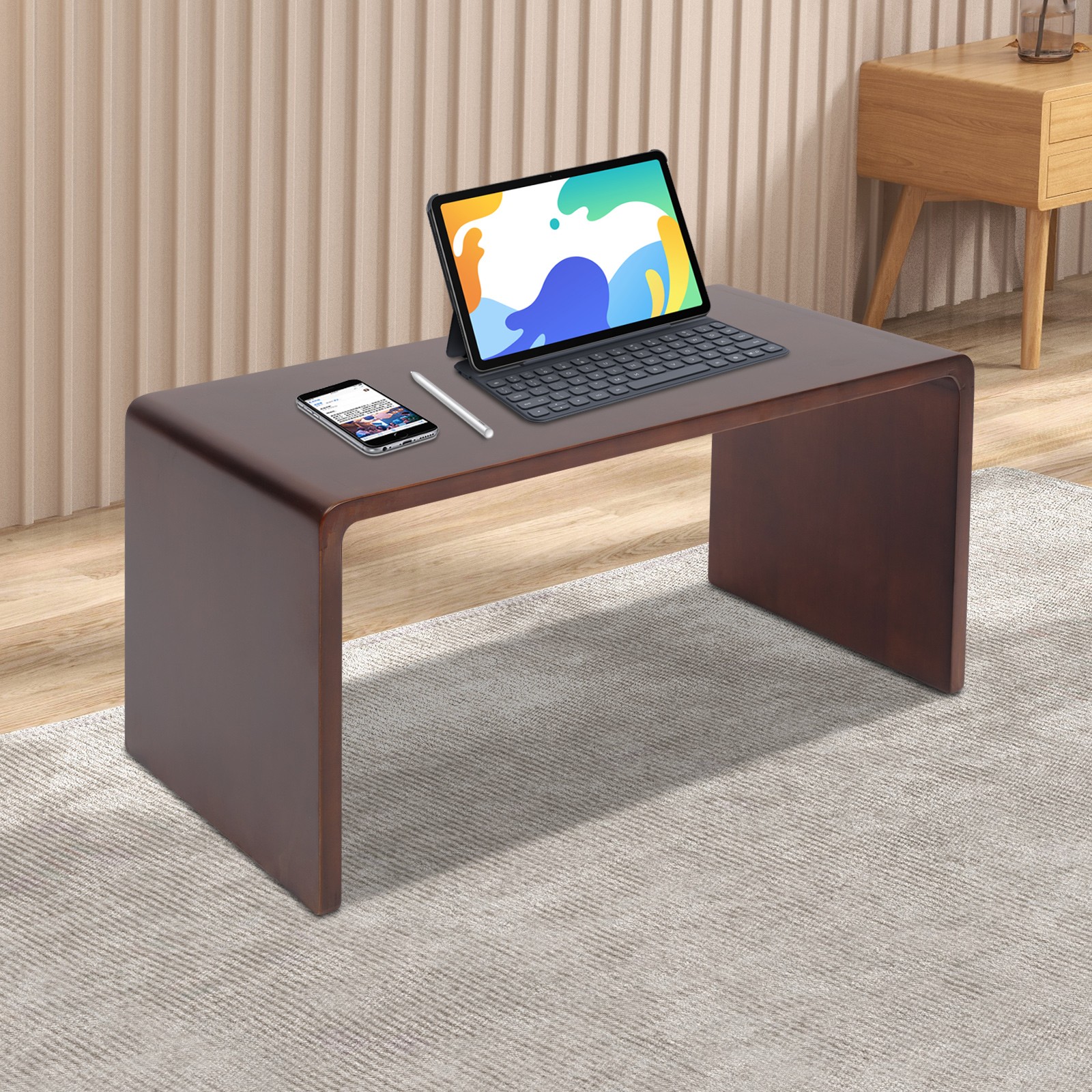 12*12*24in Free Standing Wood End Table C Shaped Sofa Side Table Walnut Brown