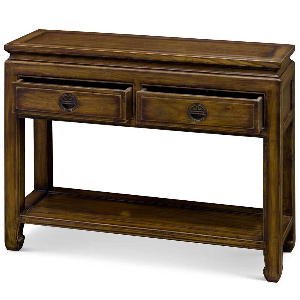 US Seller – Distressed Mahogany Elmwood Chinese Longevity Console Table