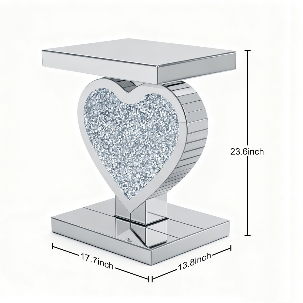 23.6″heart-shaped diamond set mirrored edge table，Modern light luxury home style