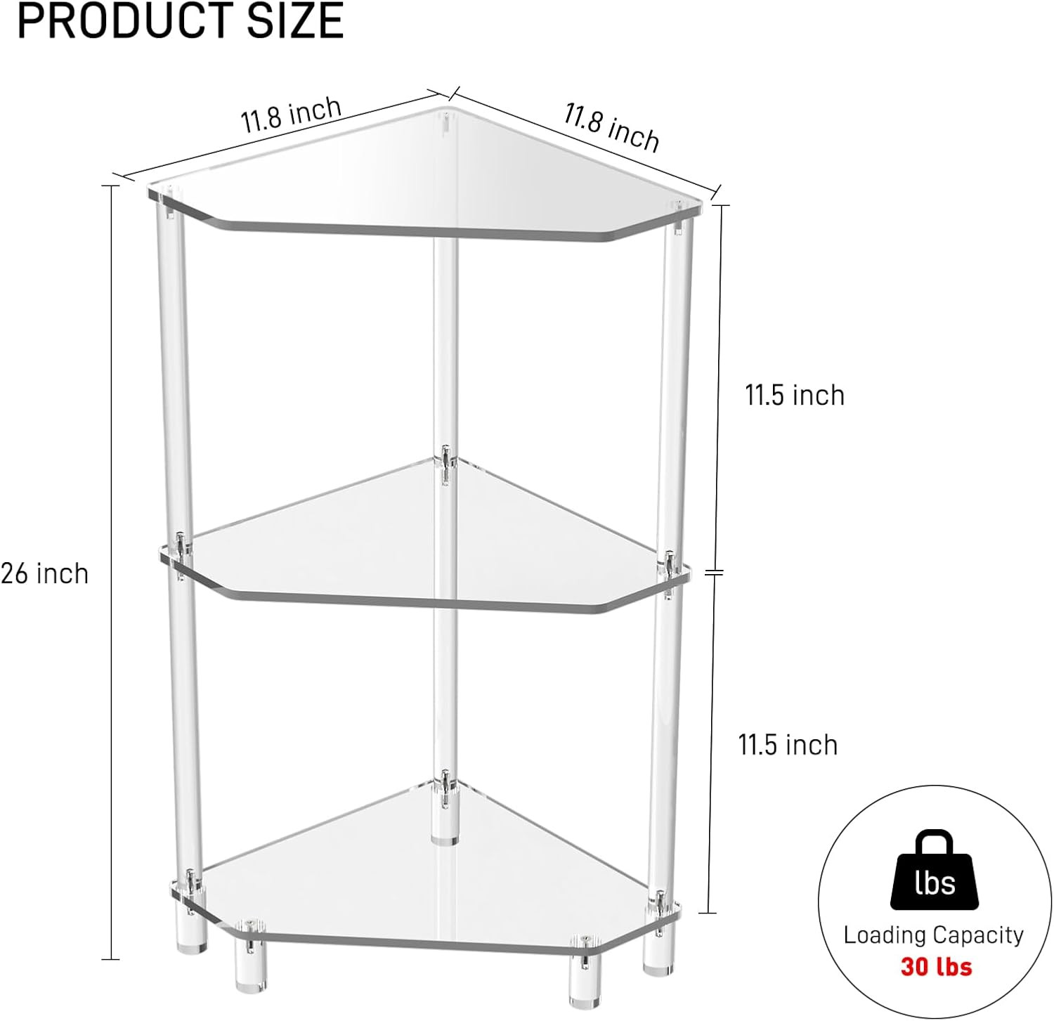Stylish Acrylic 3-Tier Corner Side Table for Any Room – 11.8” x 26