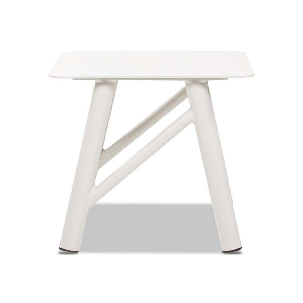 Pemberly Row 19.5″ Square Outdoor Patio Side Table in Light Beige Gray