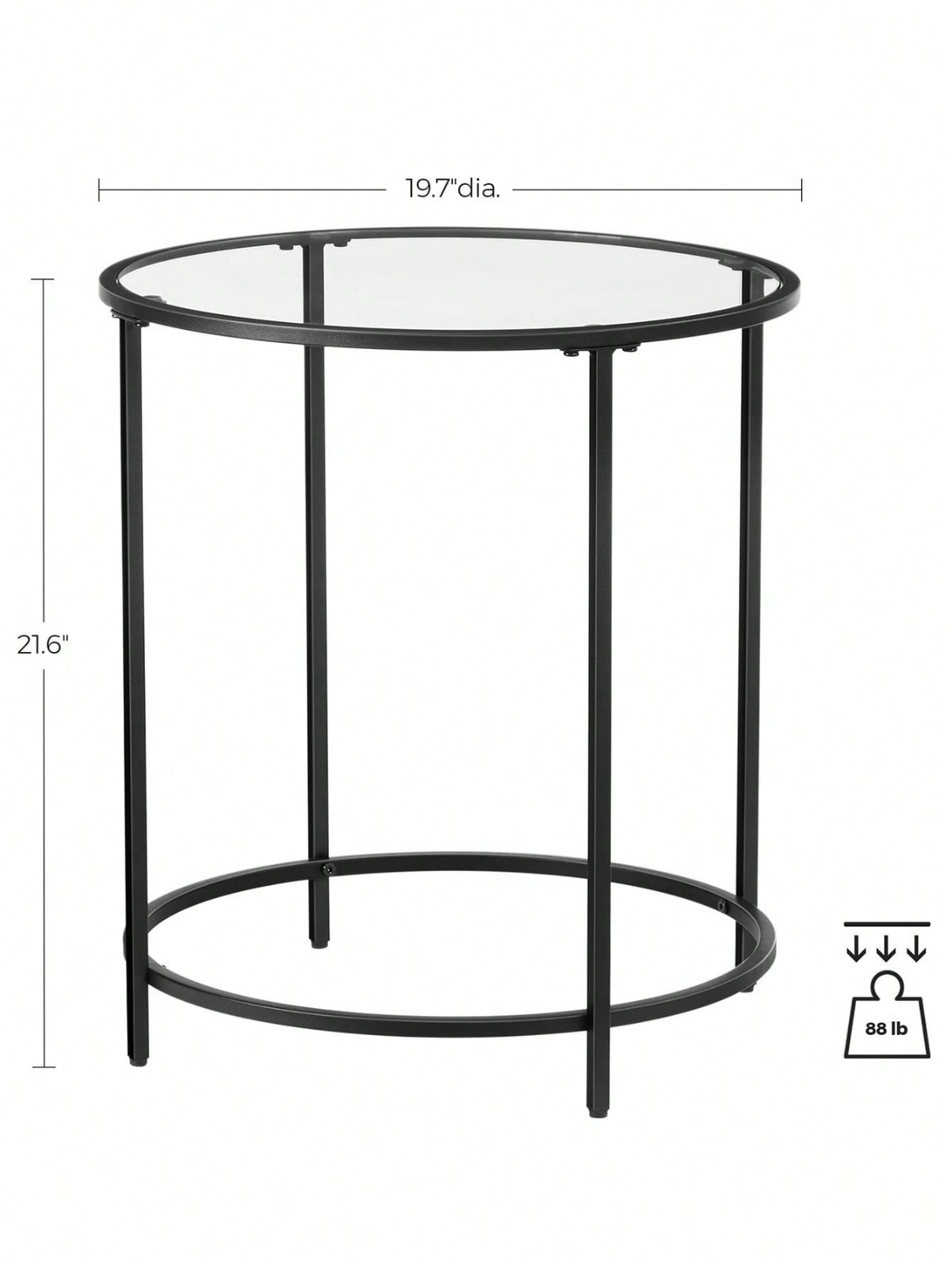 VASAGLE Round Glass Side Table Gold Metal Frame For Living Room Bedroom