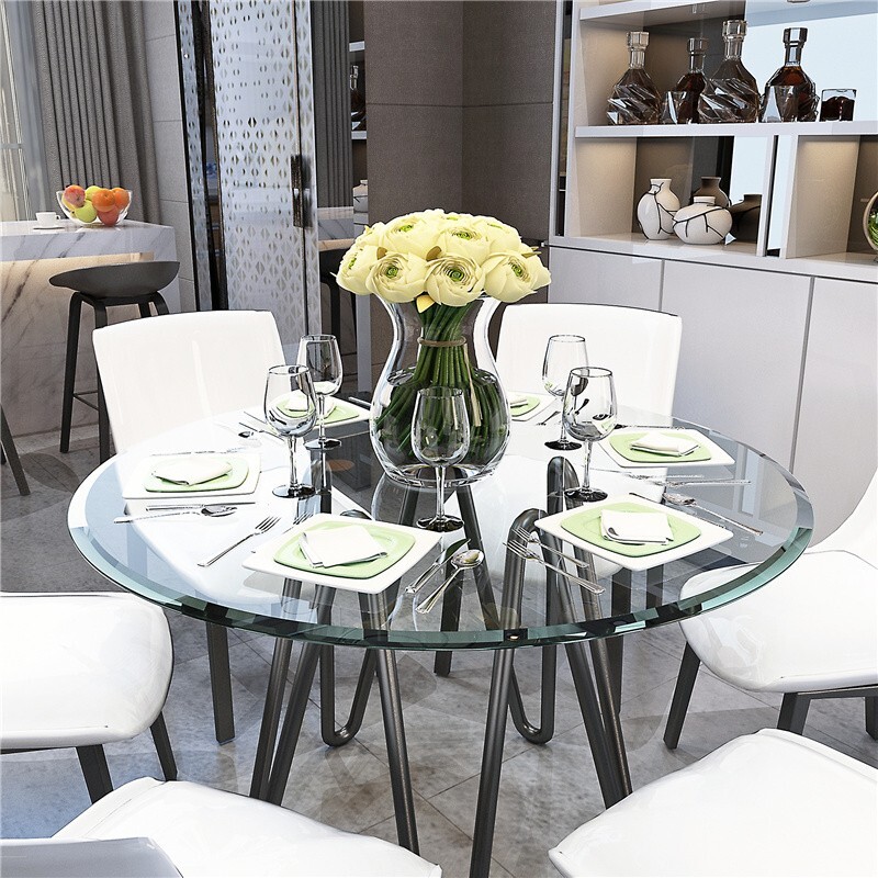 38.6″ Inch Round Tempered Glass Table Top Clear 2/5″ Thick Beveled Polished Edge
