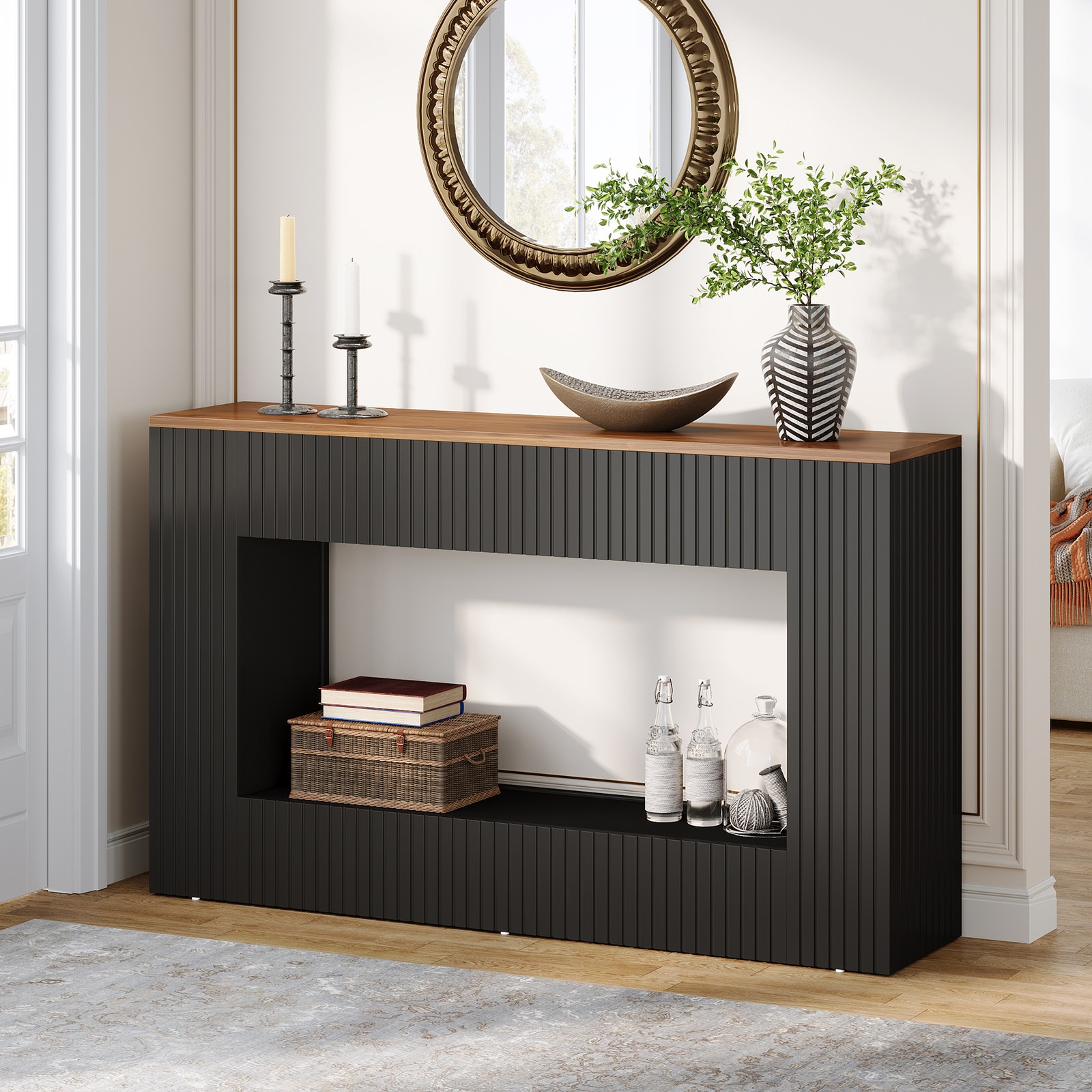 Tribesigns Long Console Table, 55” Narrow Wood Entryway Sofa Table with Storage